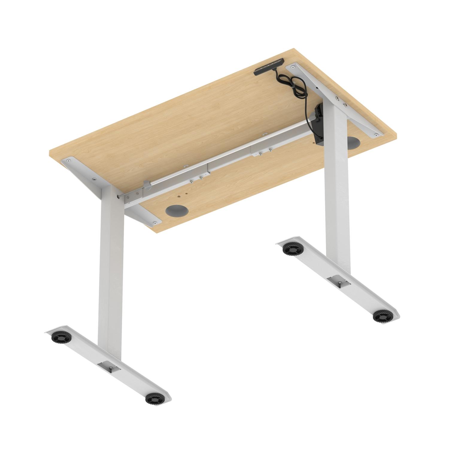 Air Lite 1000 x 600mm Height Adjustable Office Desk Maple Top Cable Ports Silver Leg