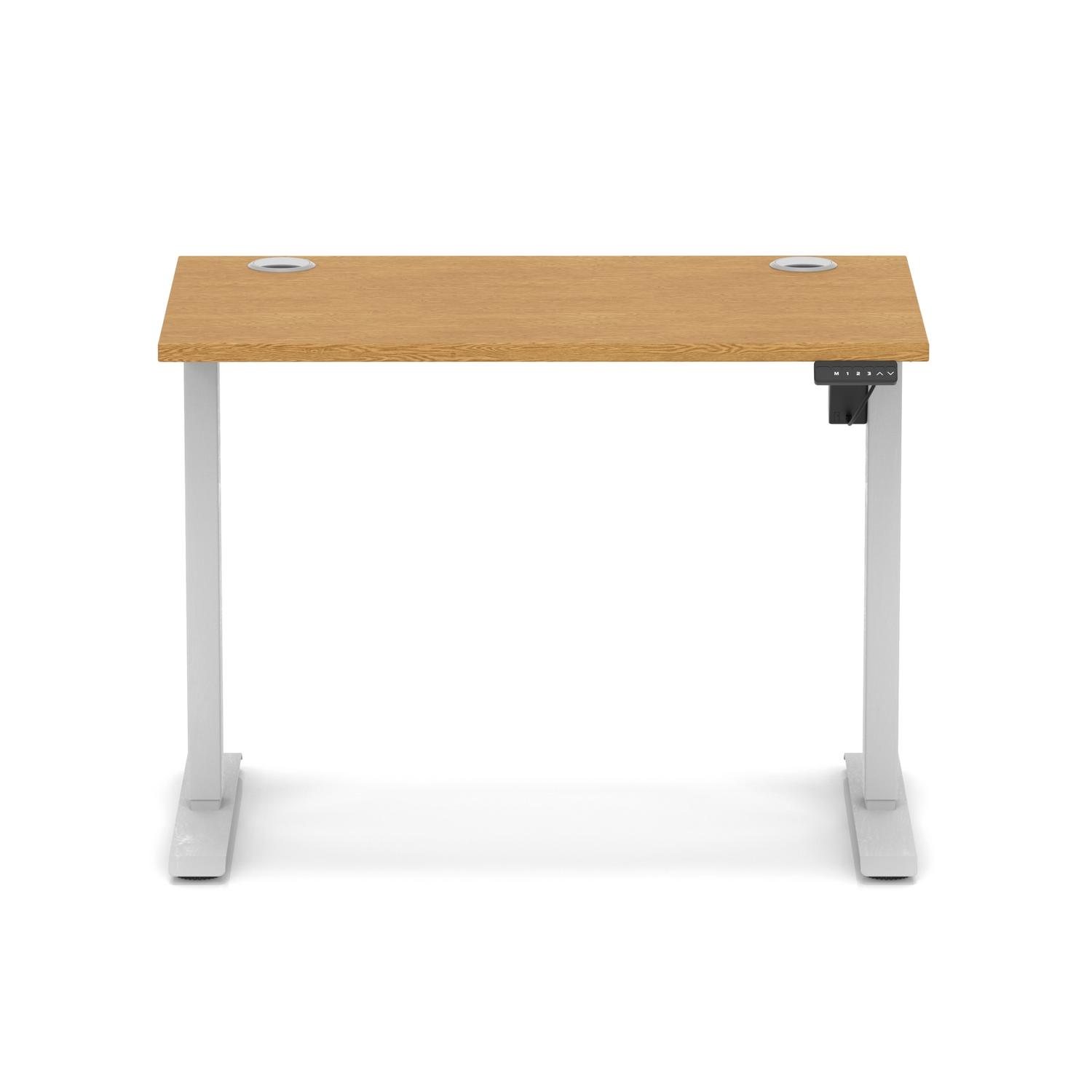 Air Lite 1000 x 600mm Height Adjustable Office Desk Oak Top Cable Ports Silver Leg