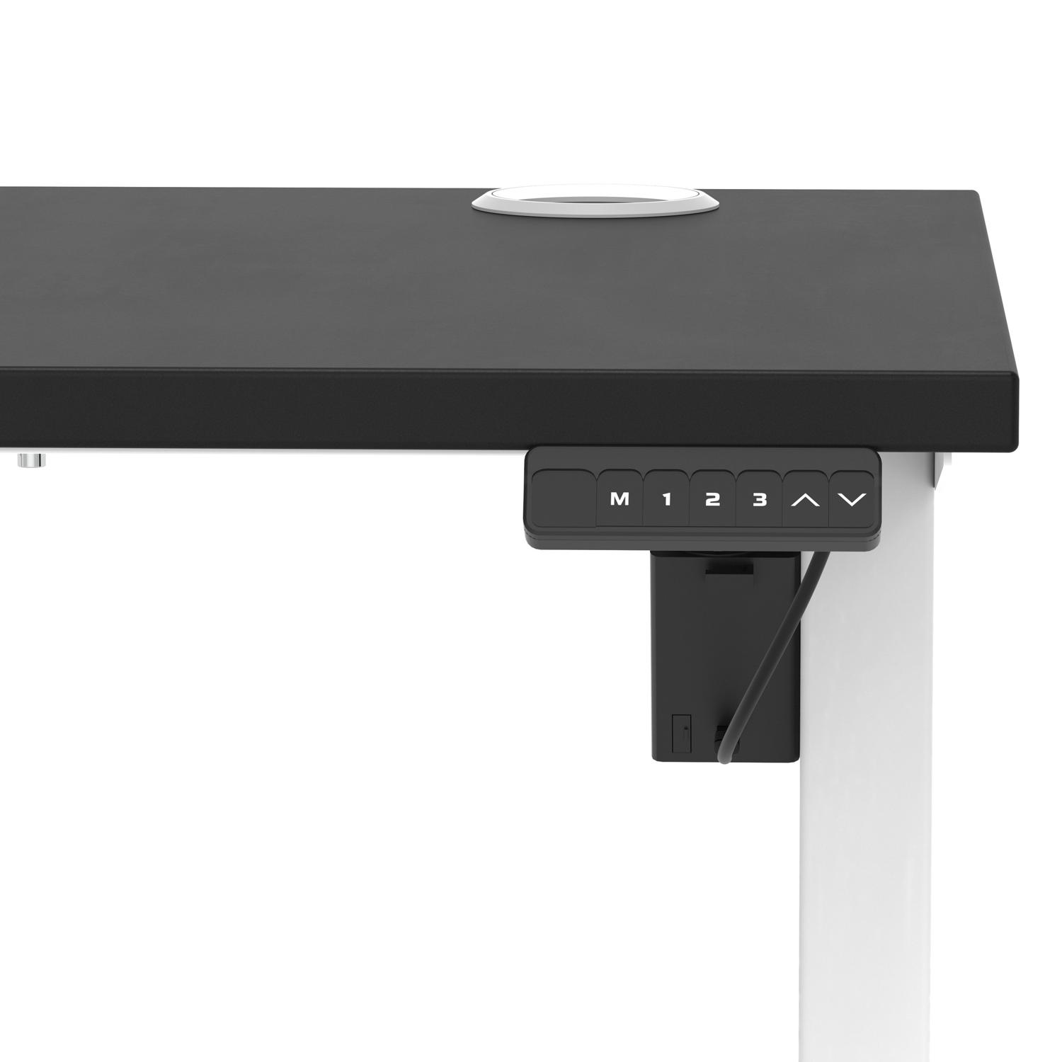 Air Lite 1000 x 600mm Height Adjustable Office Desk Black Top Cable Ports White Leg