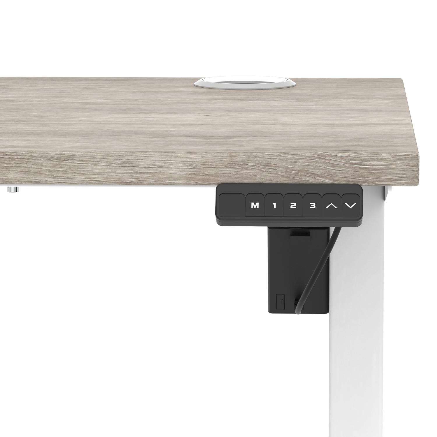 Air Lite 1000 x 600mm Height Adjustable Office Desk Grey Oak Top Cable Ports White Leg