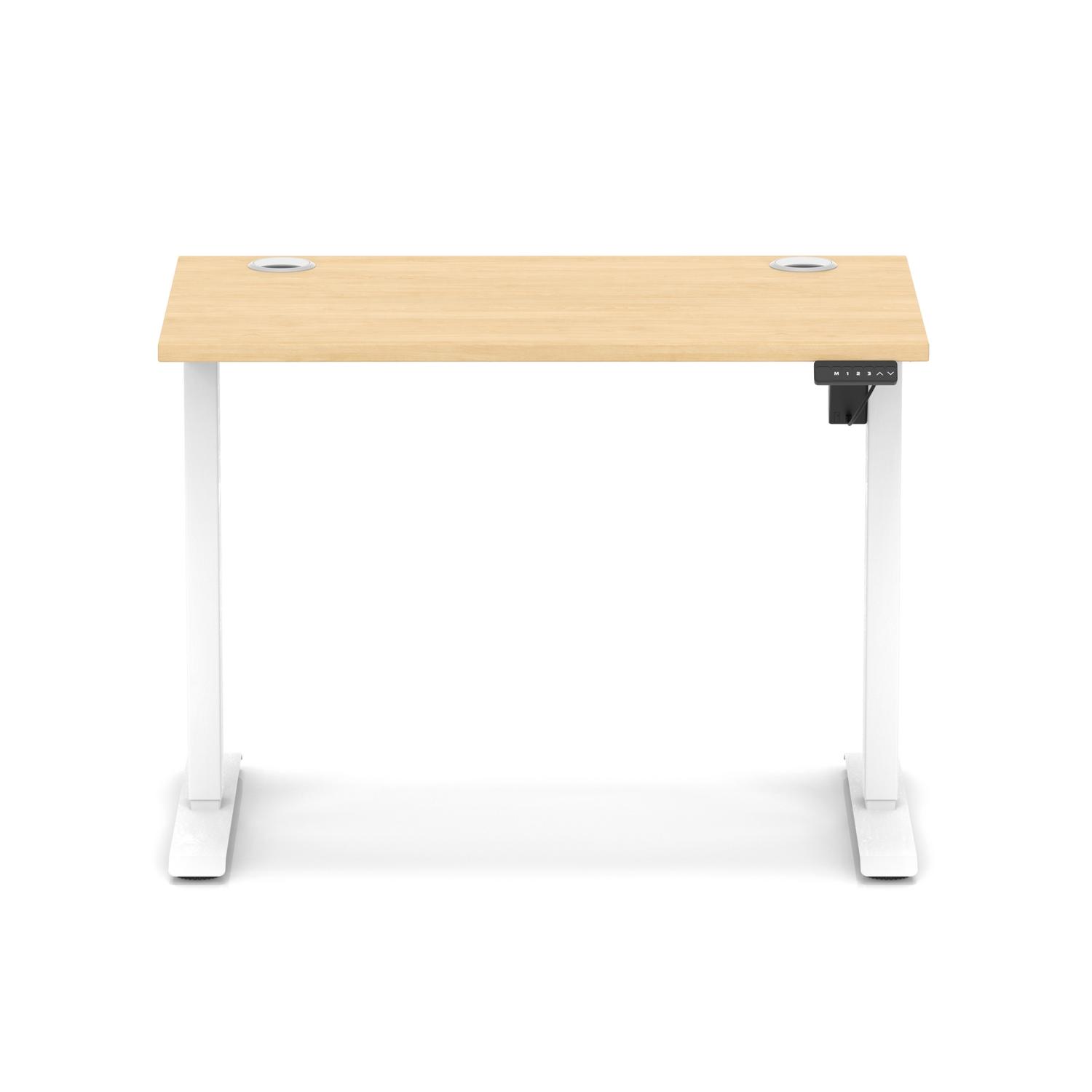 Air Lite 1000 x 600mm Height Adjustable Office Desk Maple Top Cable Ports White Leg