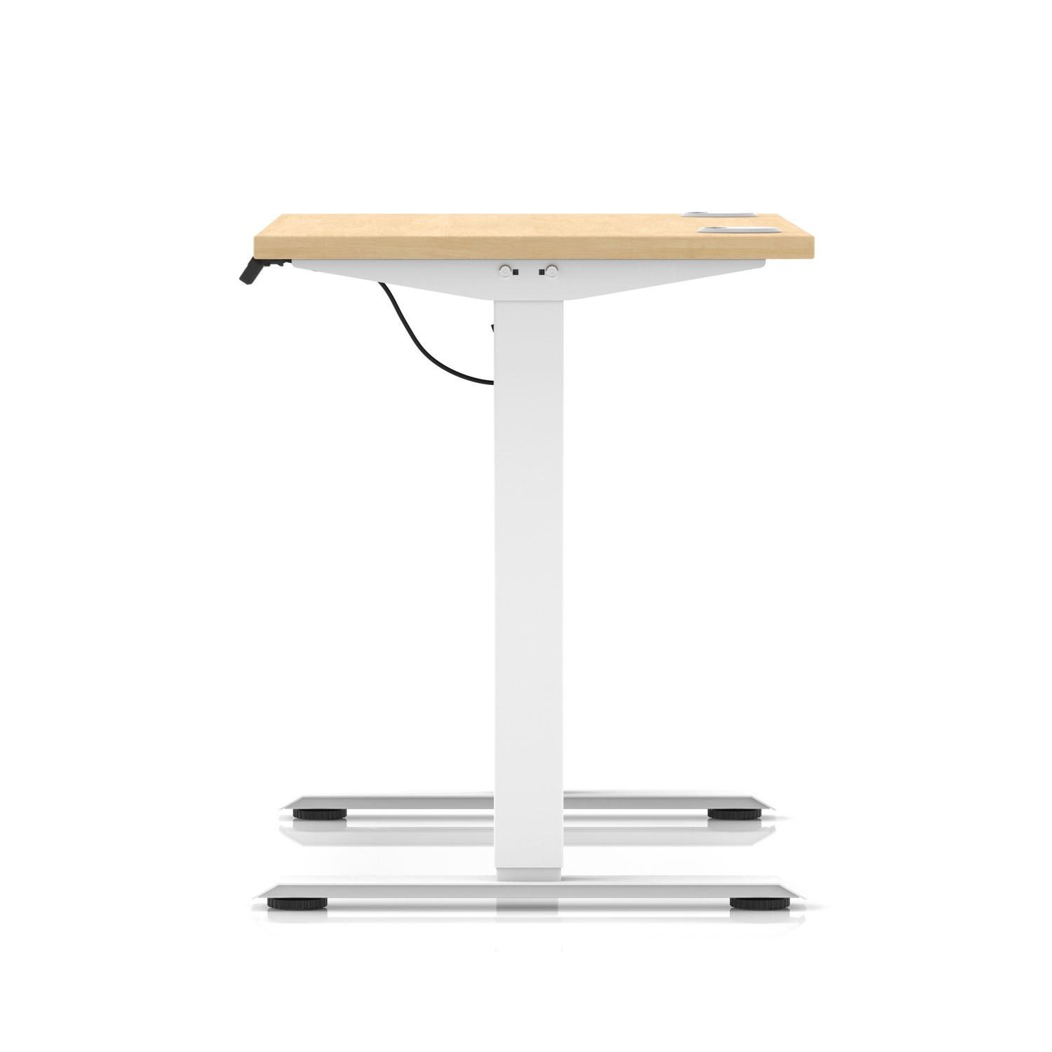 Air Lite 1000 x 600mm Height Adjustable Office Desk Maple Top Cable Ports White Leg