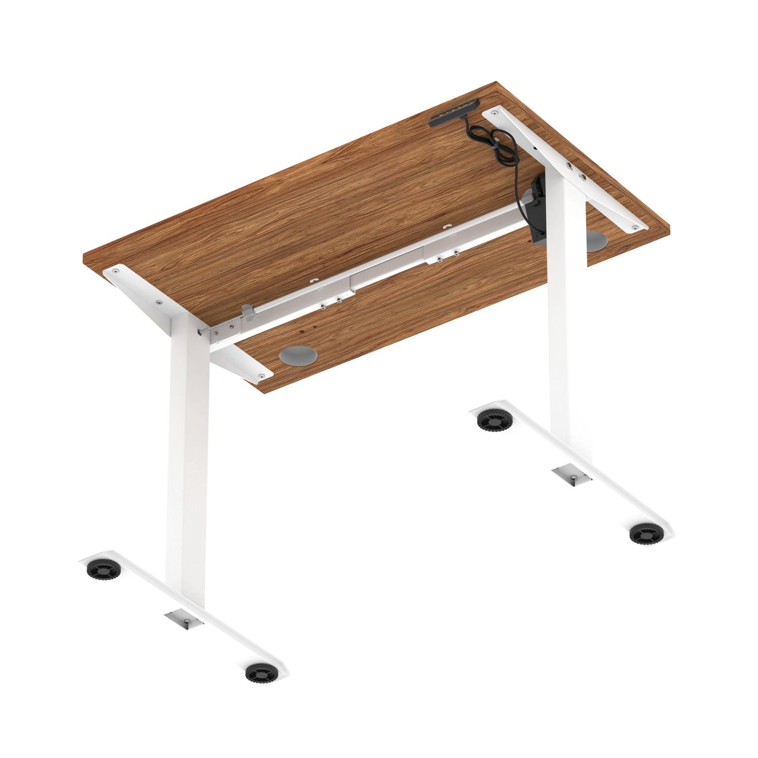 Air Lite 1000 x 600mm Height Adjustable Office Desk Walnut Top Cable Ports White Leg