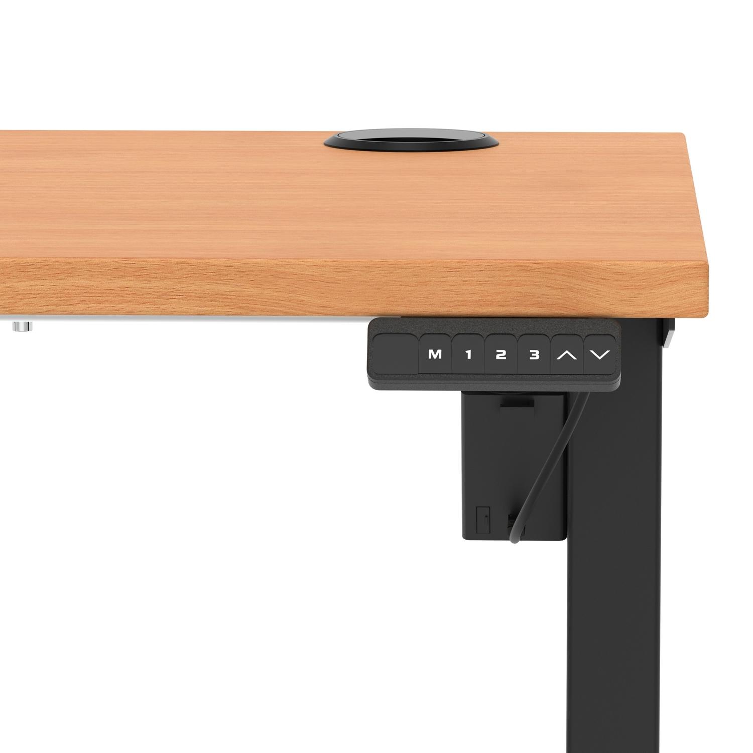 Air Lite 1200 x 600mm Height Adjustable Office Desk Beech Top Cable Ports Black Leg