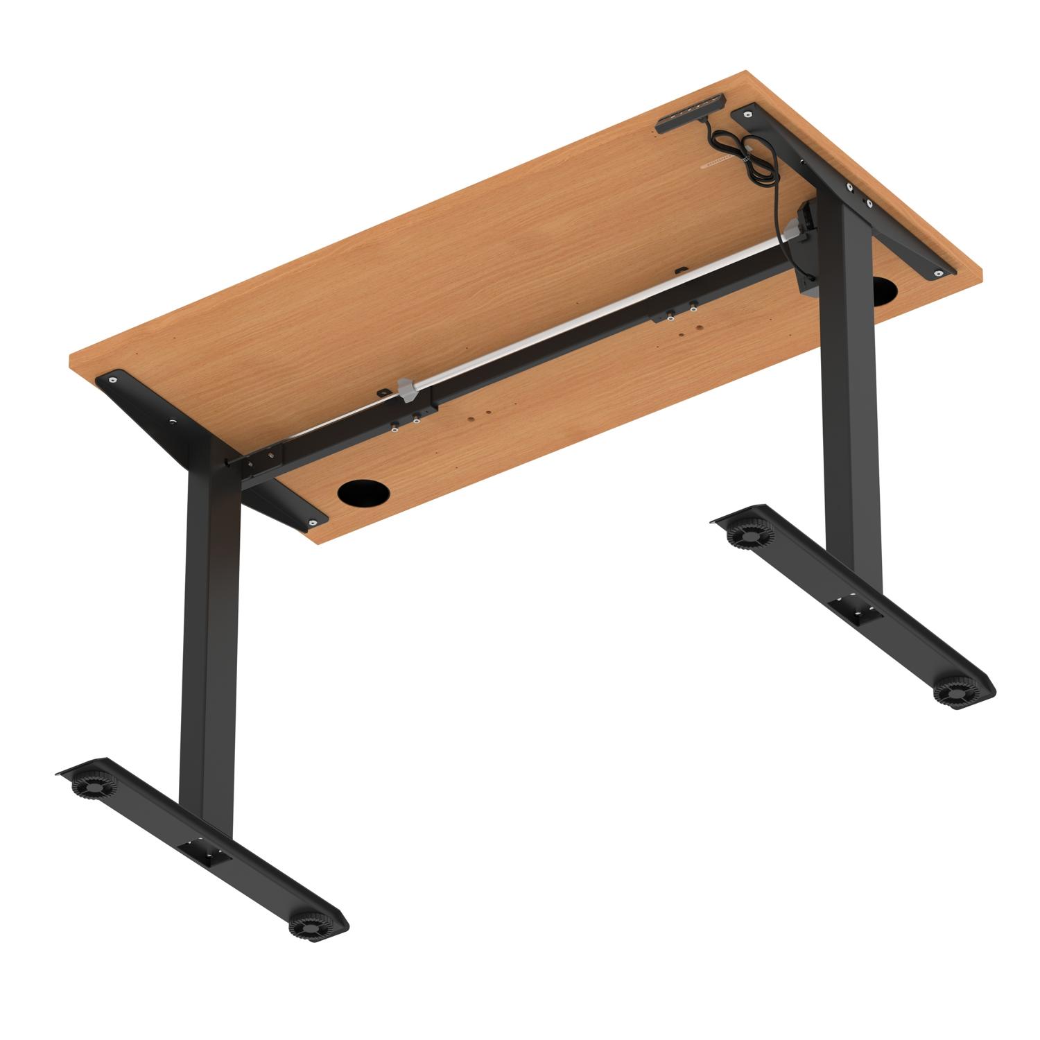 Air Lite 1200 x 600mm Height Adjustable Office Desk Beech Top Cable Ports Black Leg