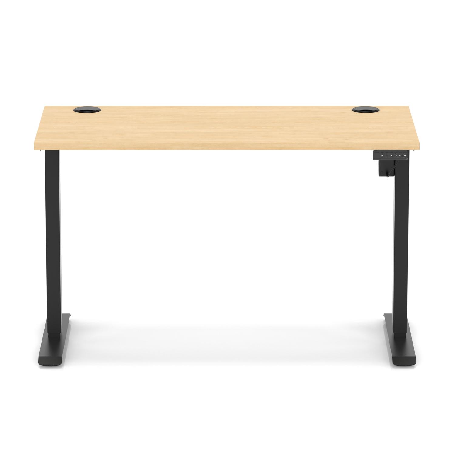 Air Lite 1200 x 600mm Height Adjustable Office Desk Maple Top Cable Ports Black Leg