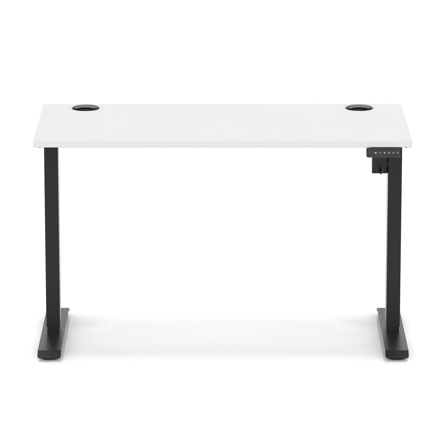 Air Lite 1200 x 600mm Height Adjustable Office Desk White Top Cable Ports Black Leg