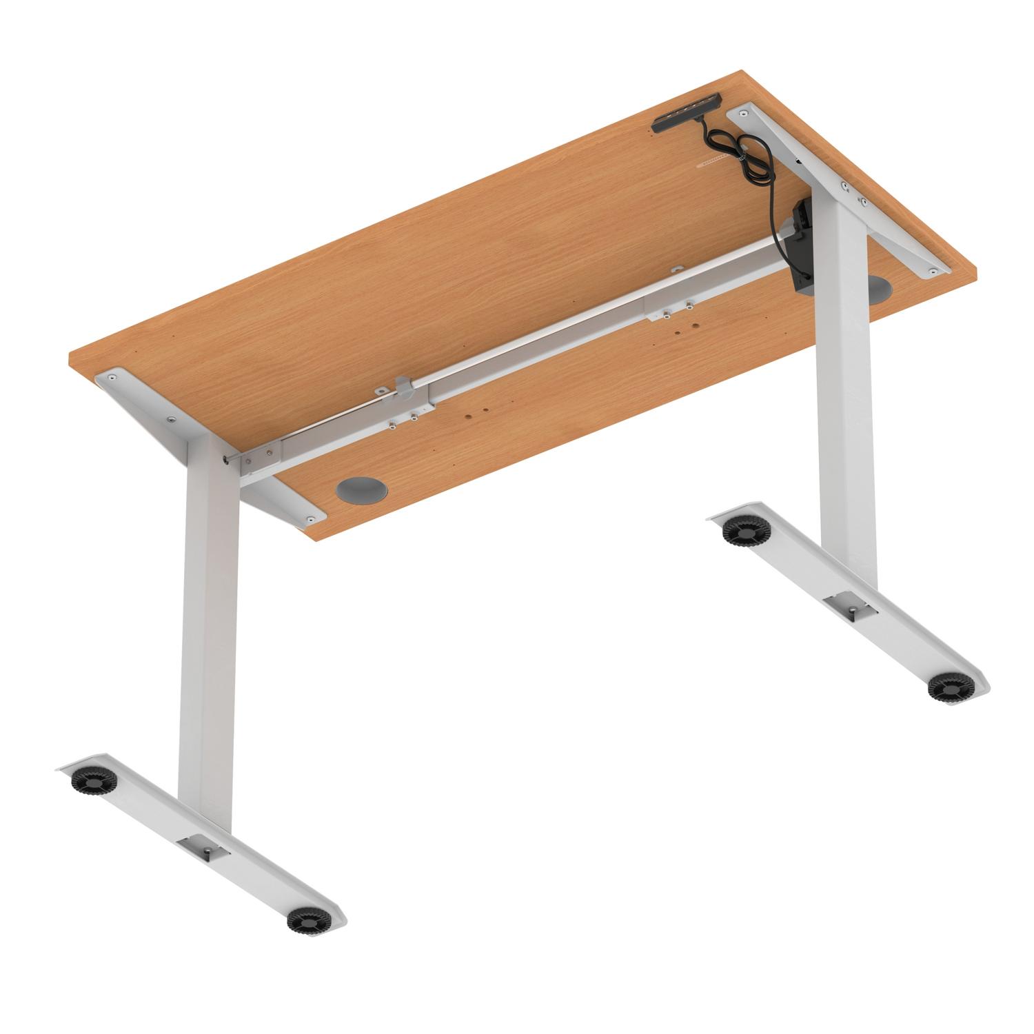Air Lite 1200 x 600mm Height Adjustable Office Desk Beech Top Cable Ports Silver Leg