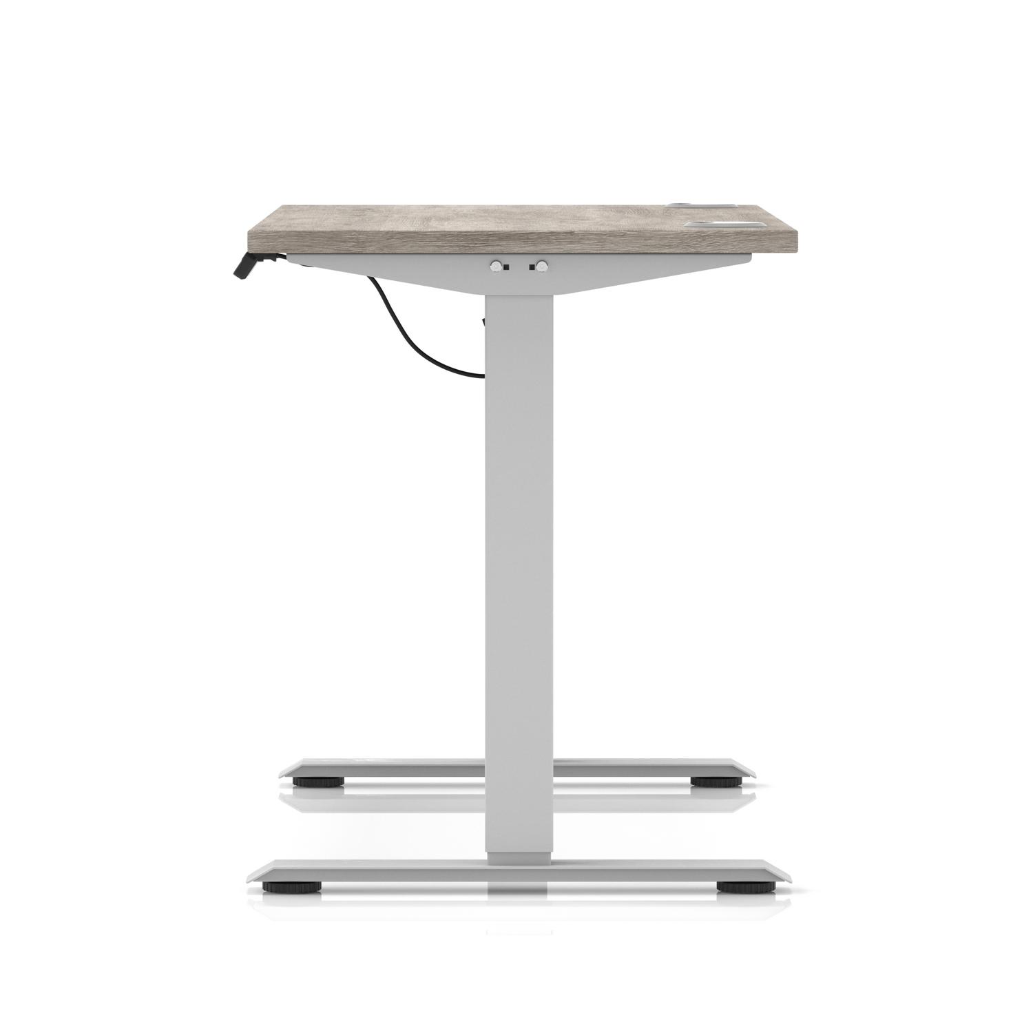 Air Lite 1200 x 600mm Height Adjustable Office Desk Grey Oak Top Cable Ports Silver Leg