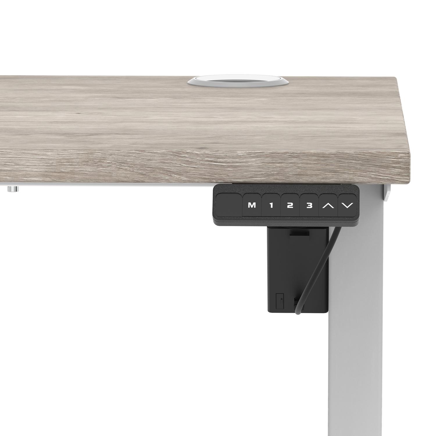Air Lite 1200 x 600mm Height Adjustable Office Desk Grey Oak Top Cable Ports Silver Leg