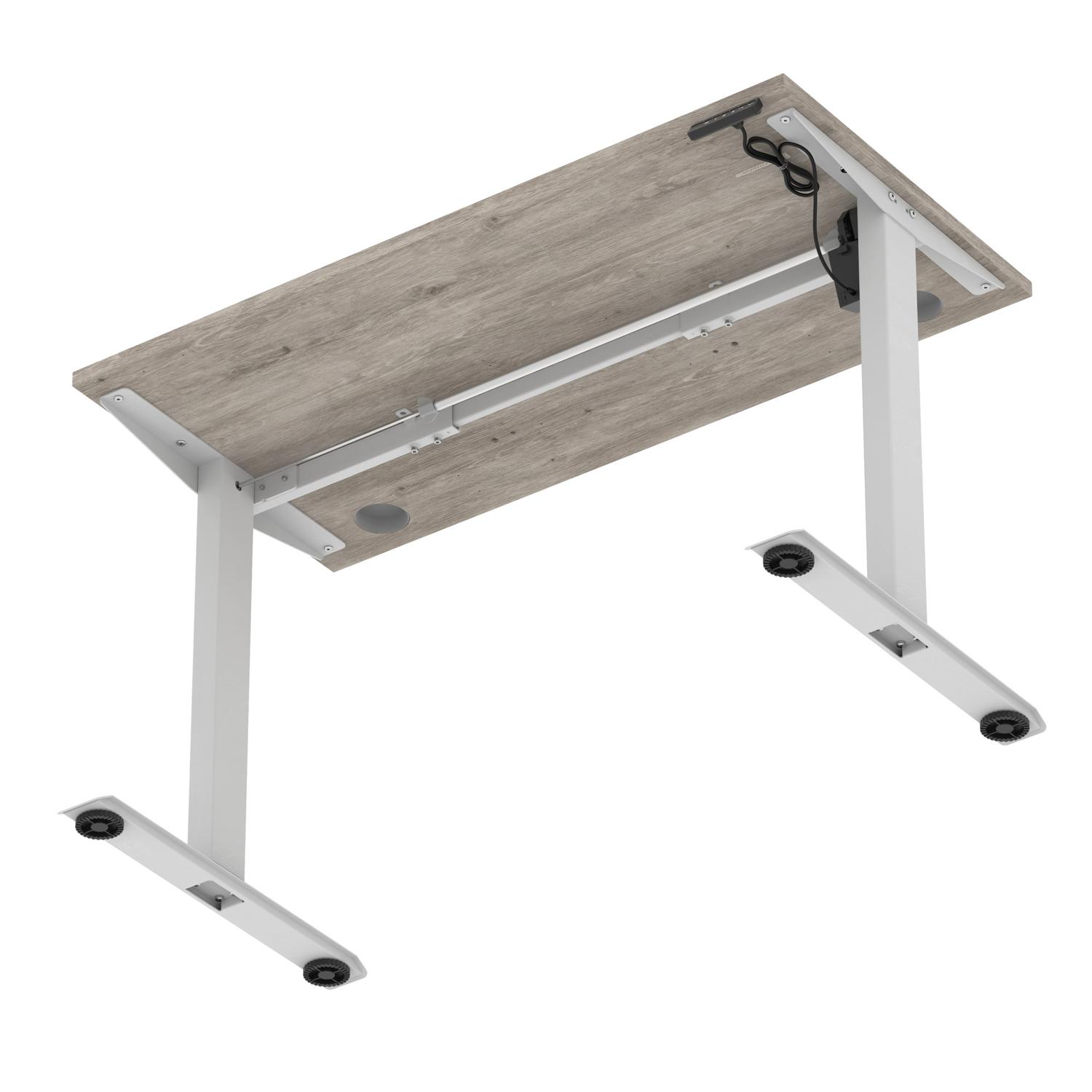 Air Lite 1200 x 600mm Height Adjustable Office Desk Grey Oak Top Cable Ports Silver Leg