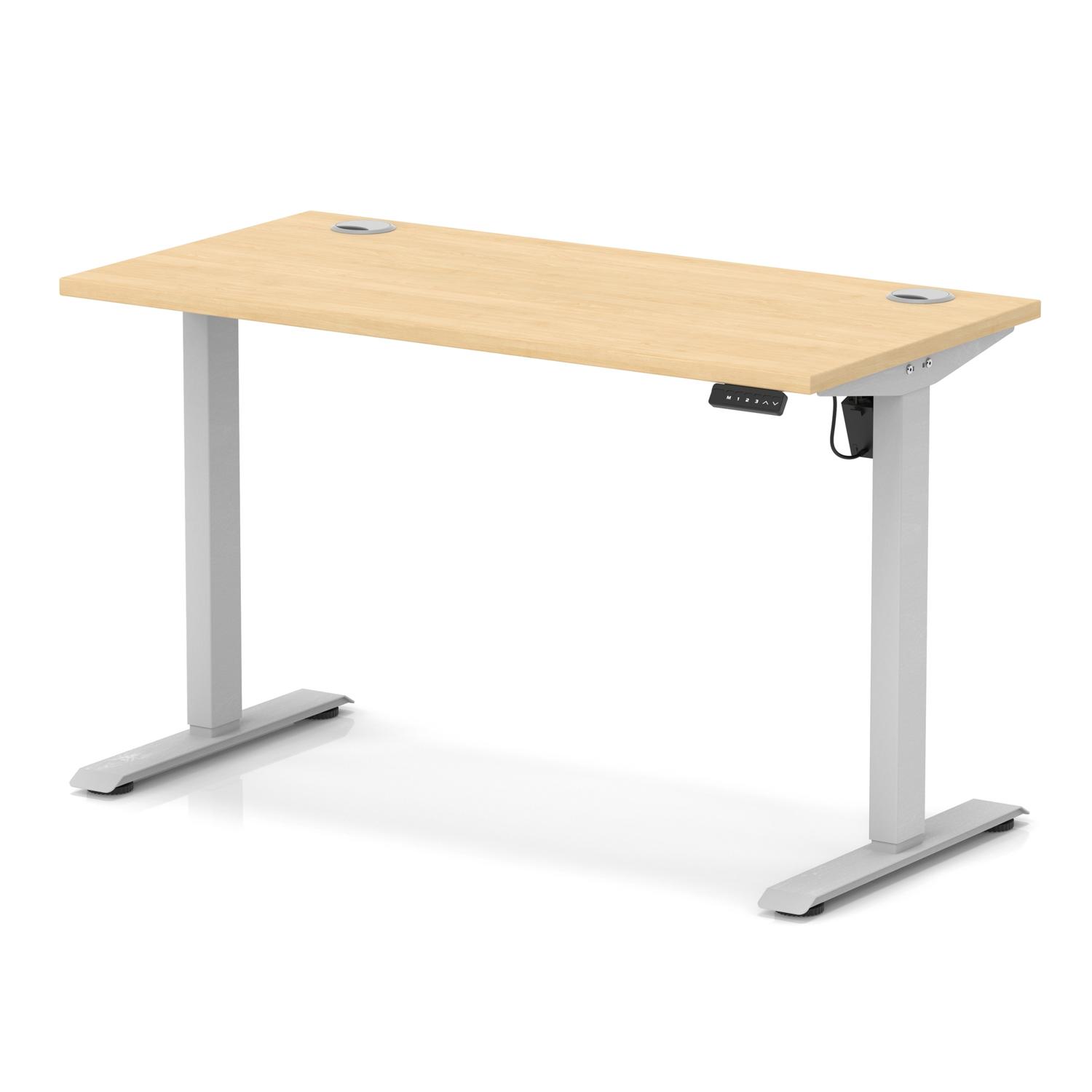 Air Lite 1200 x 600mm Height Adjustable Office Desk Maple Top Cable Ports Silver Leg