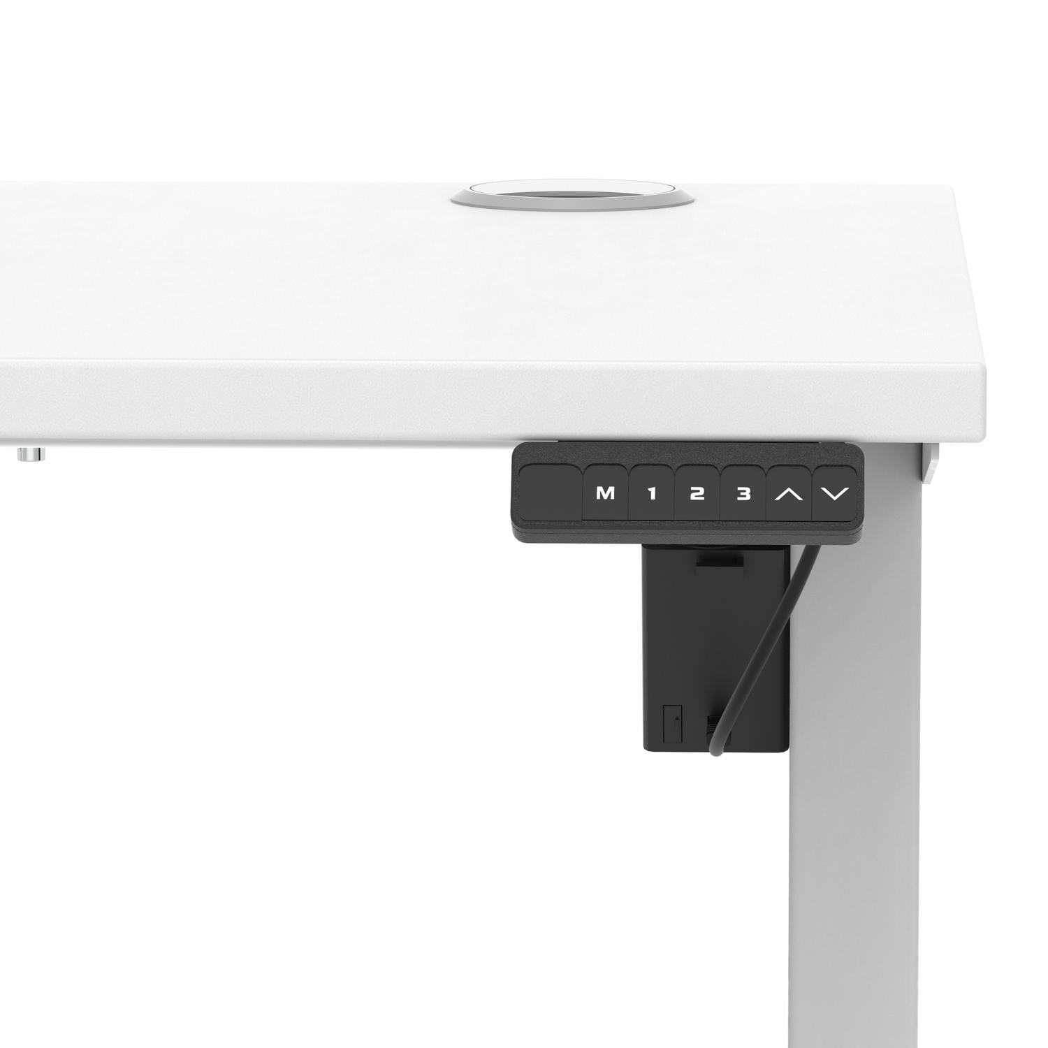 Air Lite 1200 x 600mm Height Adjustable Office Desk White Top Cable Ports Silver Leg