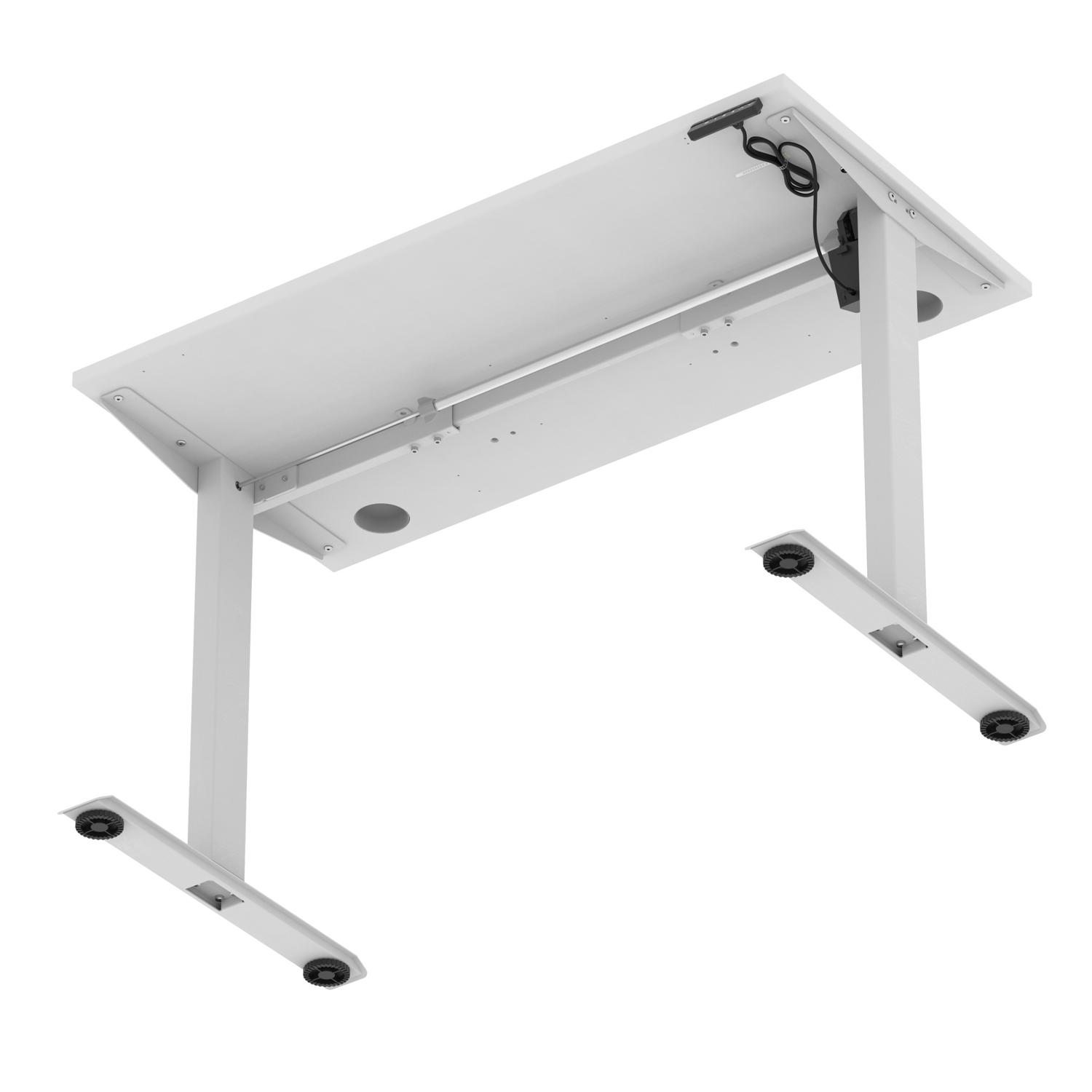 Air Lite 1200 x 600mm Height Adjustable Office Desk White Top Cable Ports Silver Leg