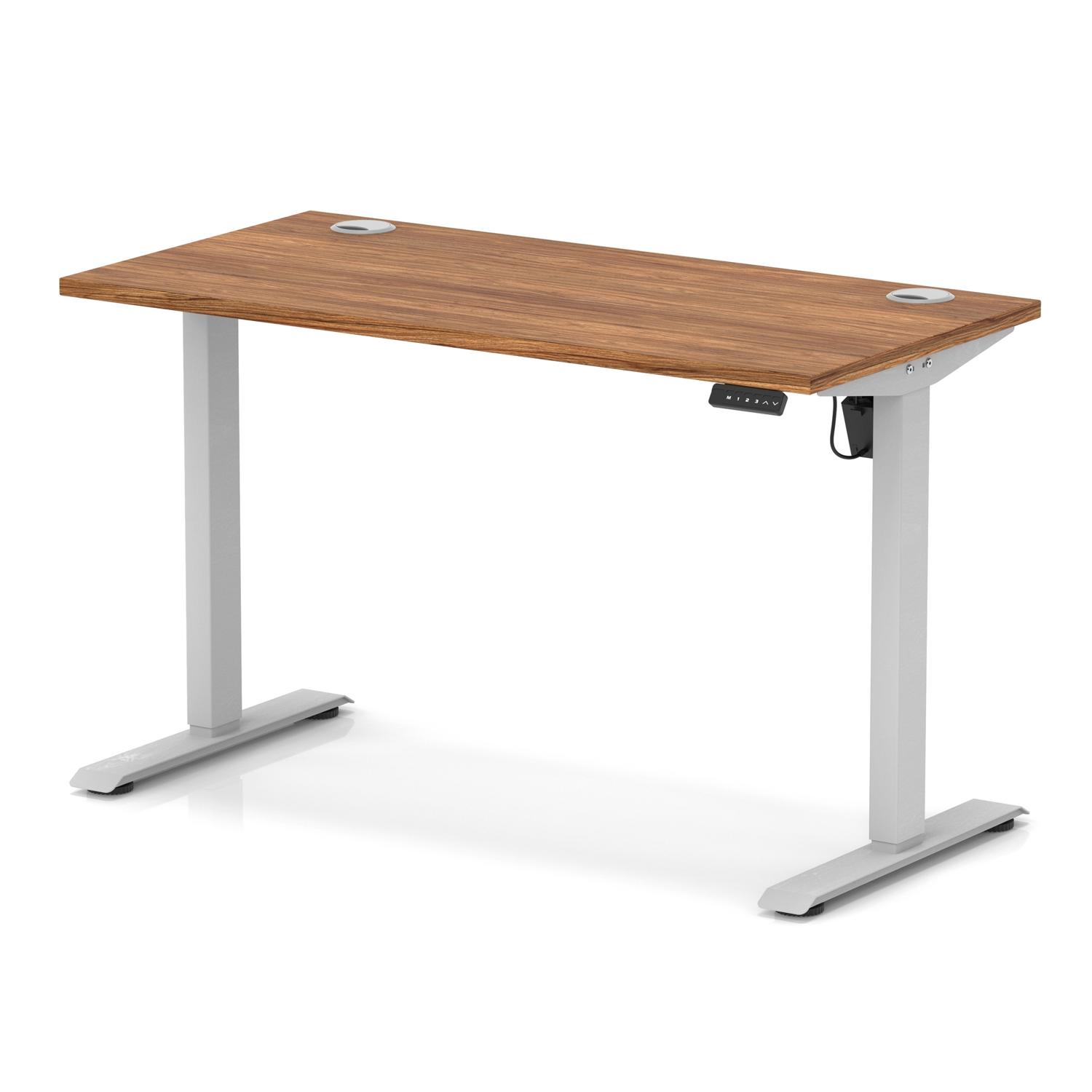 Air Lite 1200 x 600mm Height Adjustable Office Desk Walnut Top Cable Ports Silver Leg