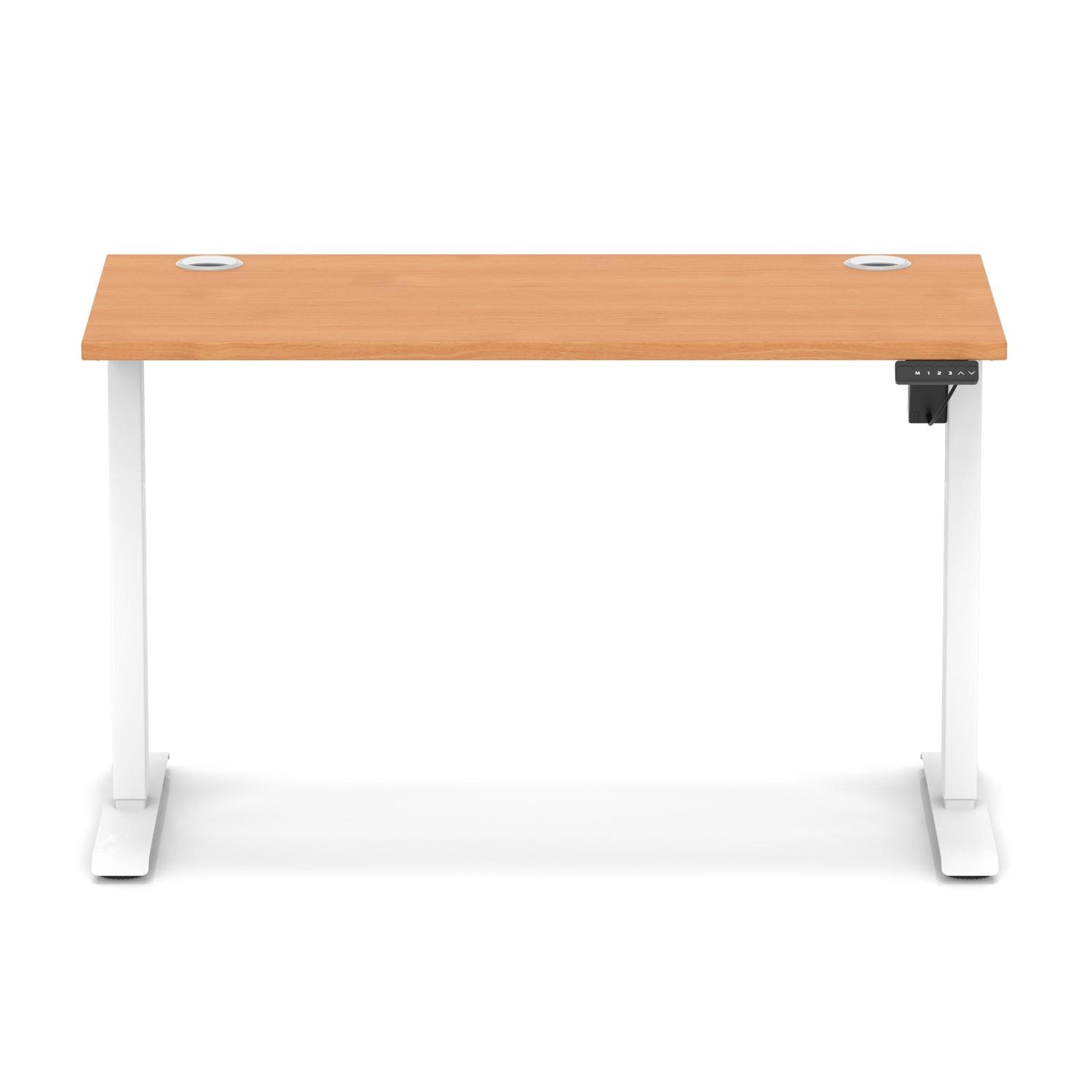 Air Lite 1200 x 600mm Height Adjustable Office Desk Beech Top Cable Ports White Leg
