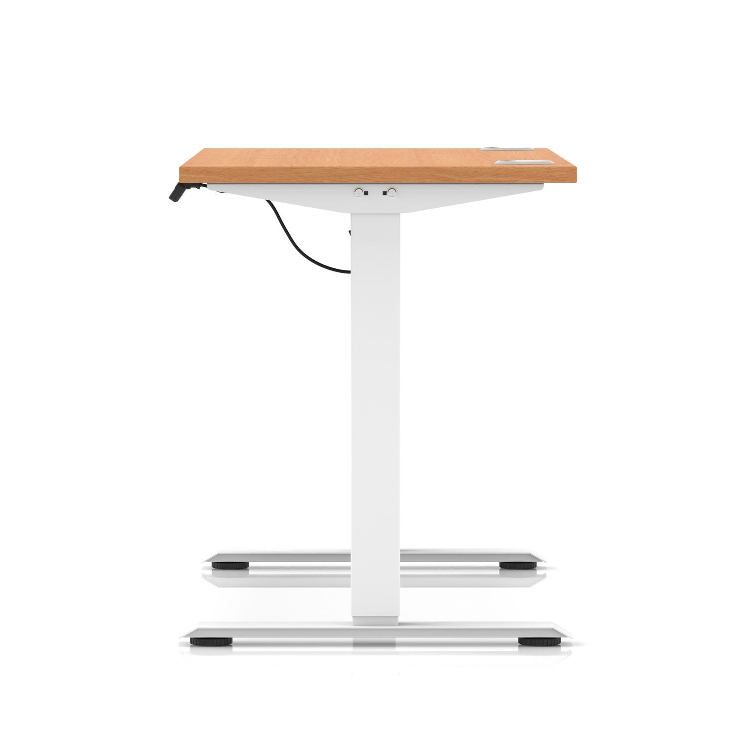 Air Lite 1200 x 600mm Height Adjustable Office Desk Beech Top Cable Ports White Leg