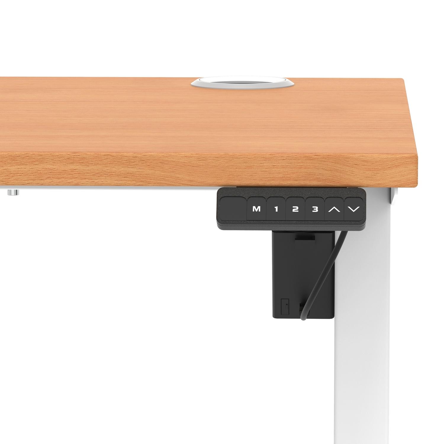 Air Lite 1200 x 600mm Height Adjustable Office Desk Beech Top Cable Ports White Leg