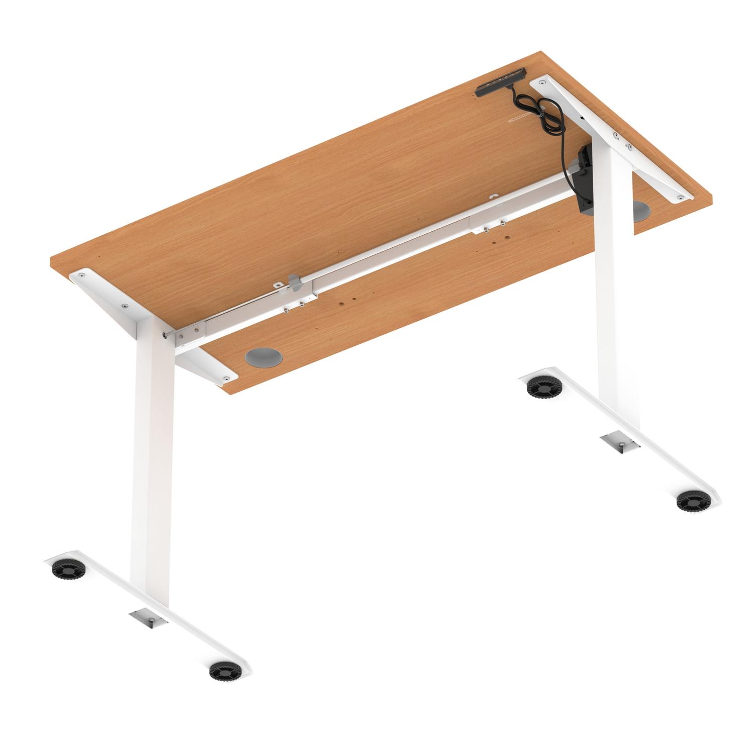 Air Lite 1200 x 600mm Height Adjustable Office Desk Beech Top Cable Ports White Leg