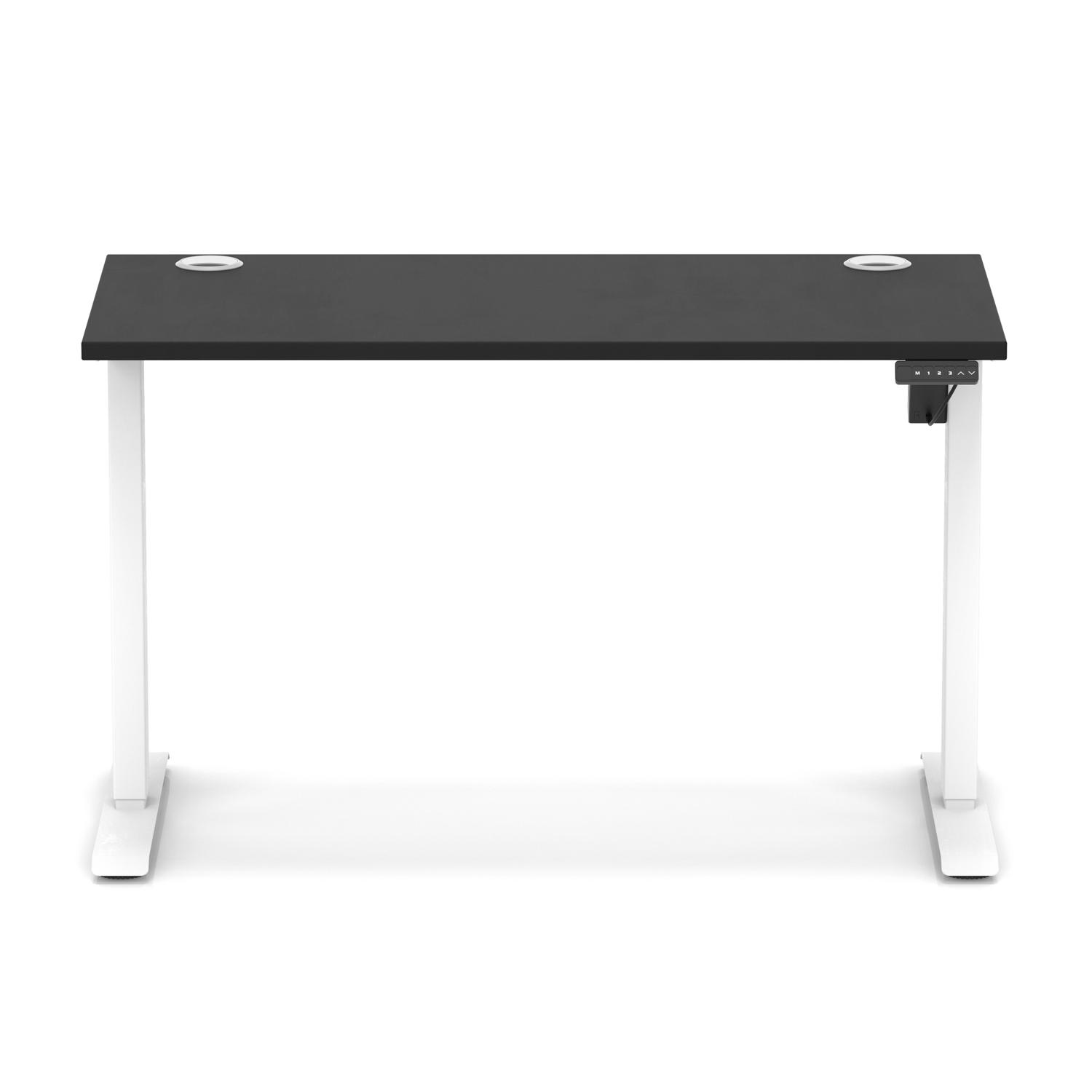 Air Lite 1200 x 600mm Height Adjustable Office Desk Black Top Cable Ports White Leg