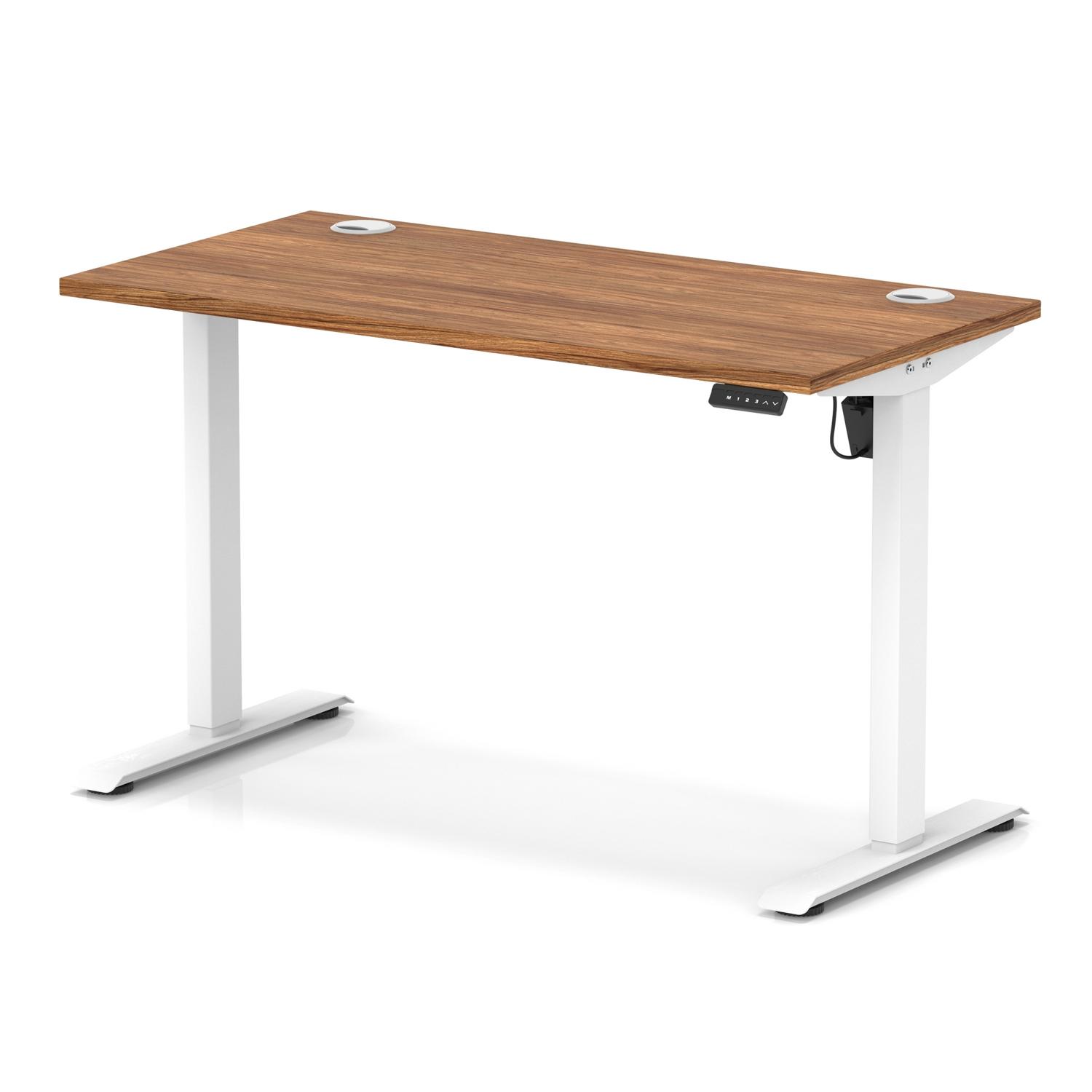 Air Lite 1200 x 600mm Height Adjustable Office Desk Walnut Top Cable Ports White Leg