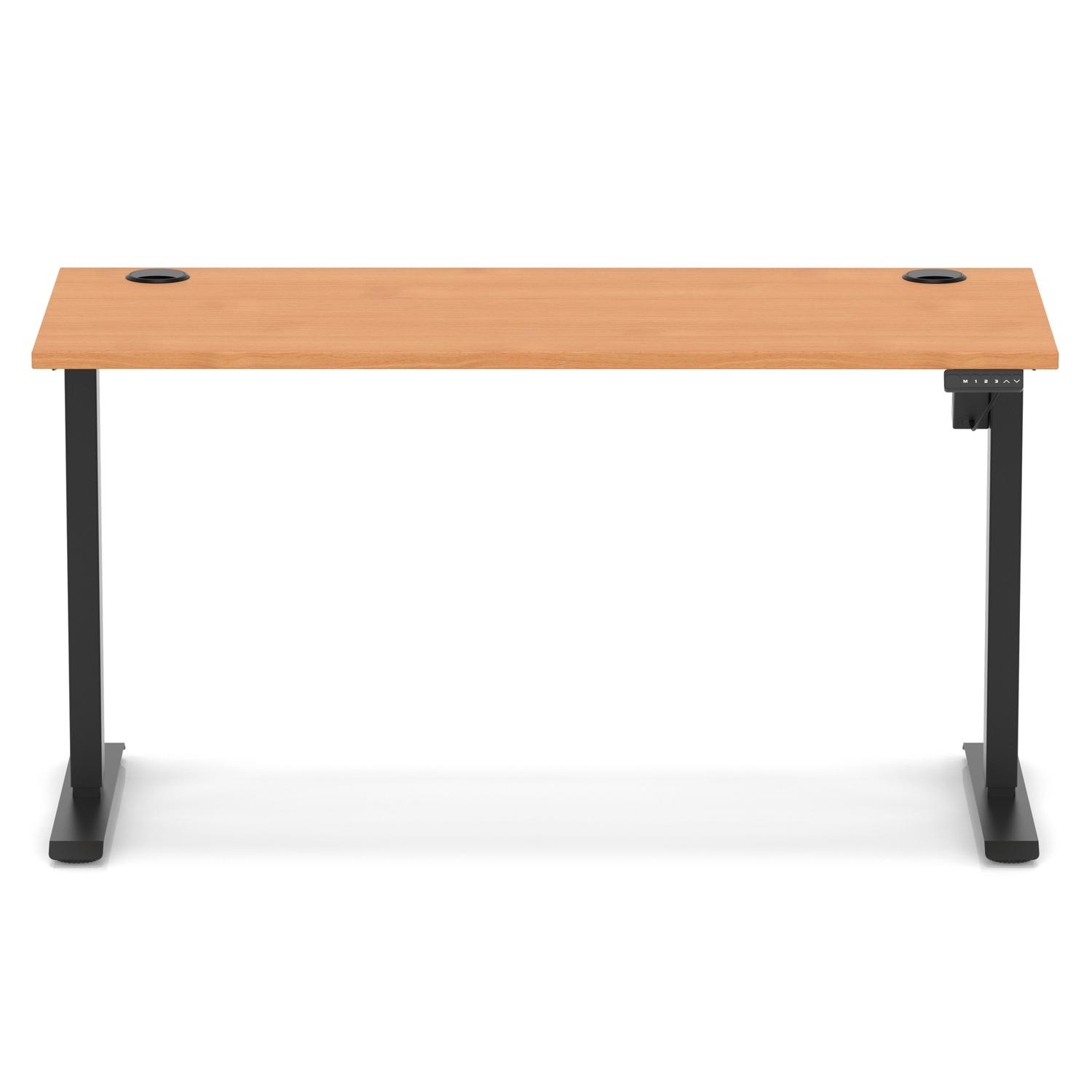 Air Lite 1400 x 600mm Height Adjustable Office Desk Beech Top Cable Ports Black Leg