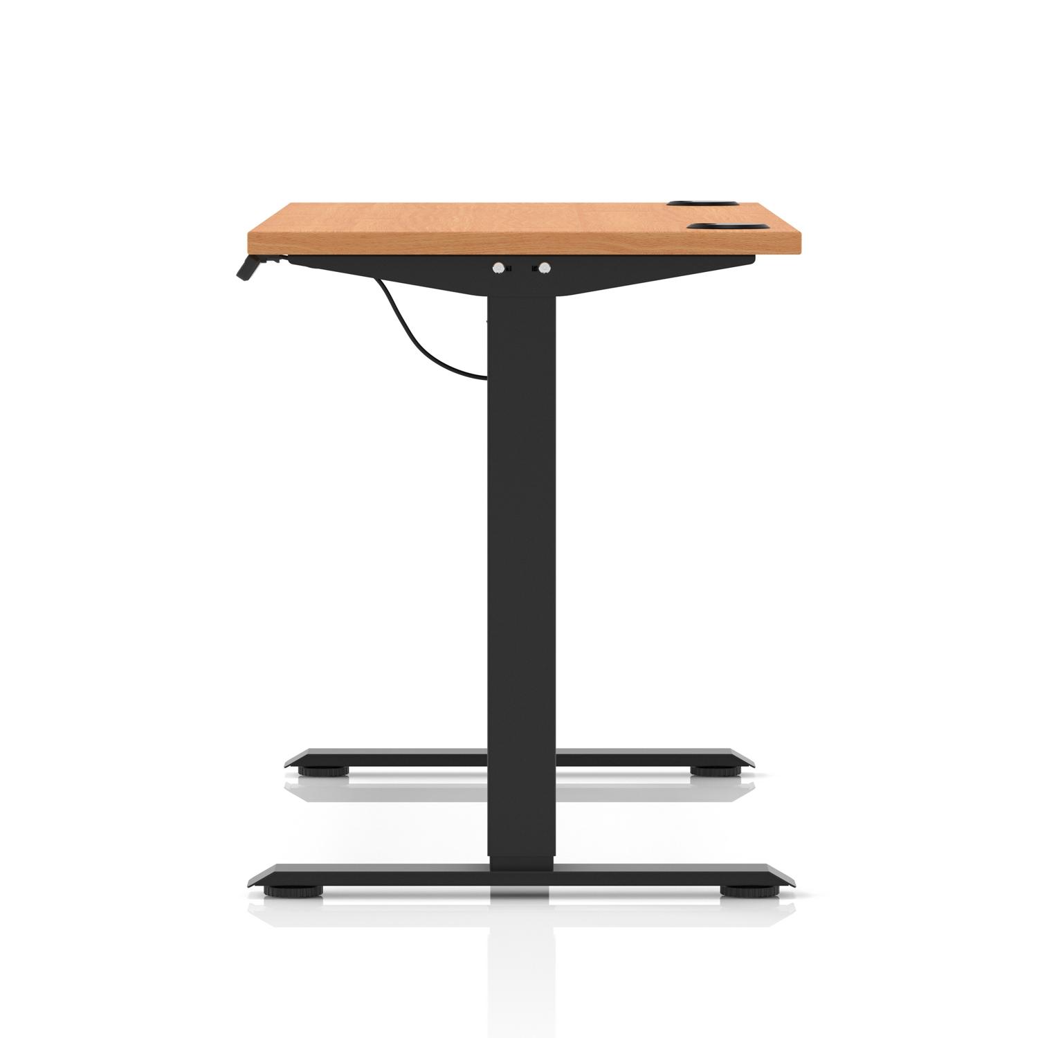 Air Lite 1400 x 600mm Height Adjustable Office Desk Beech Top Cable Ports Black Leg