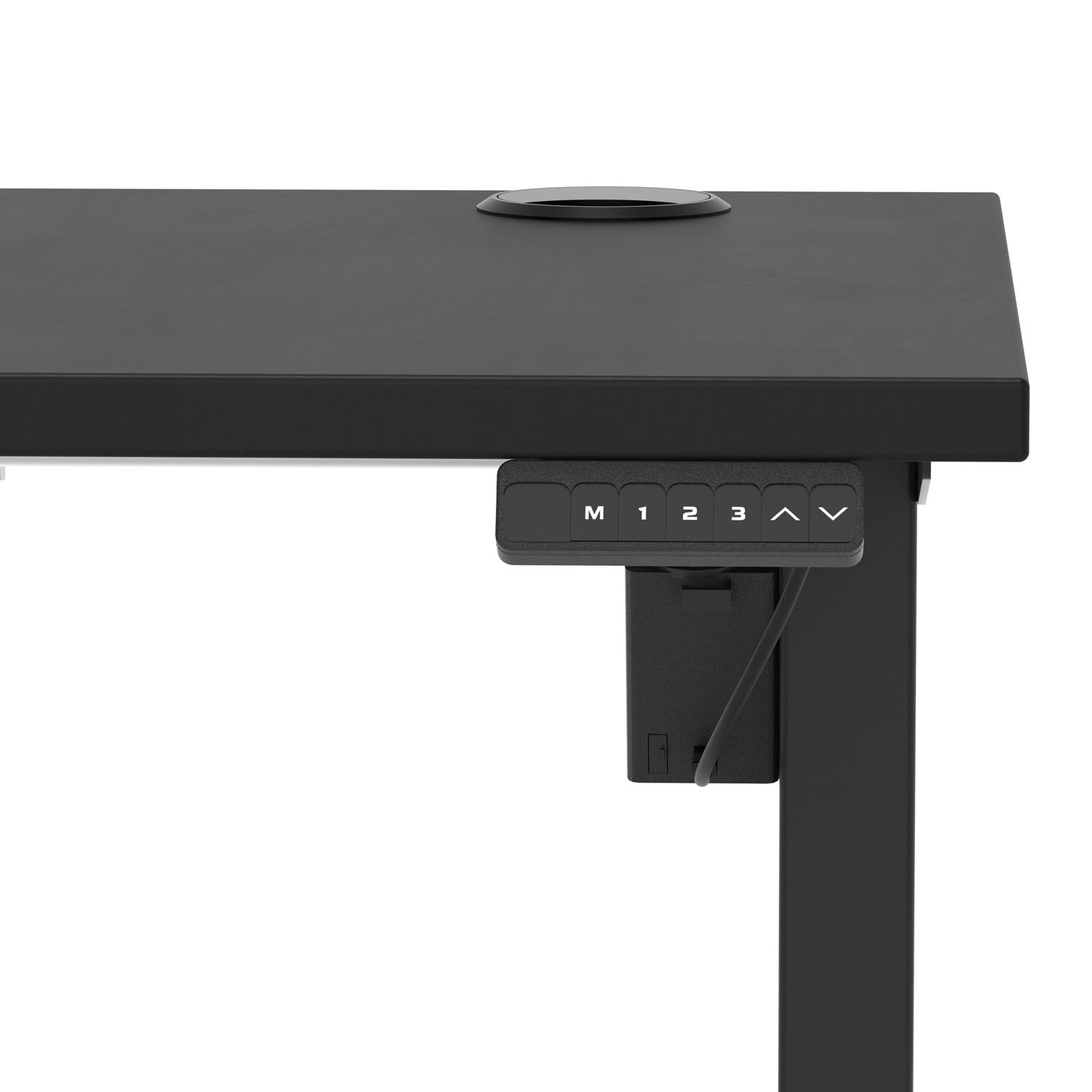 Air Lite 1400 x 600mm Height Adjustable Office Desk Black Top Cable Ports Black Leg