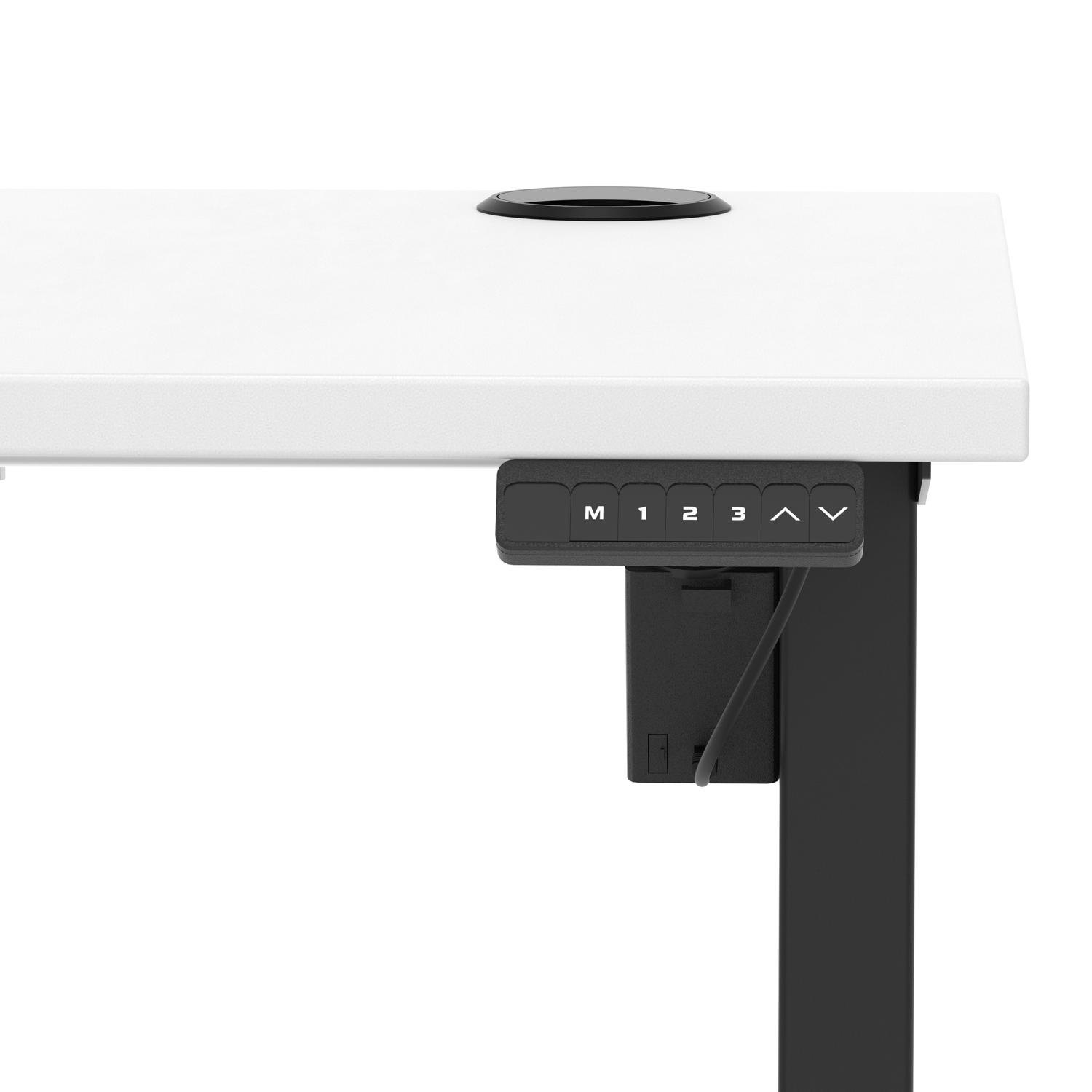 Air Lite 1400 x 600mm Height Adjustable Office Desk White Top Cable Ports Black Leg