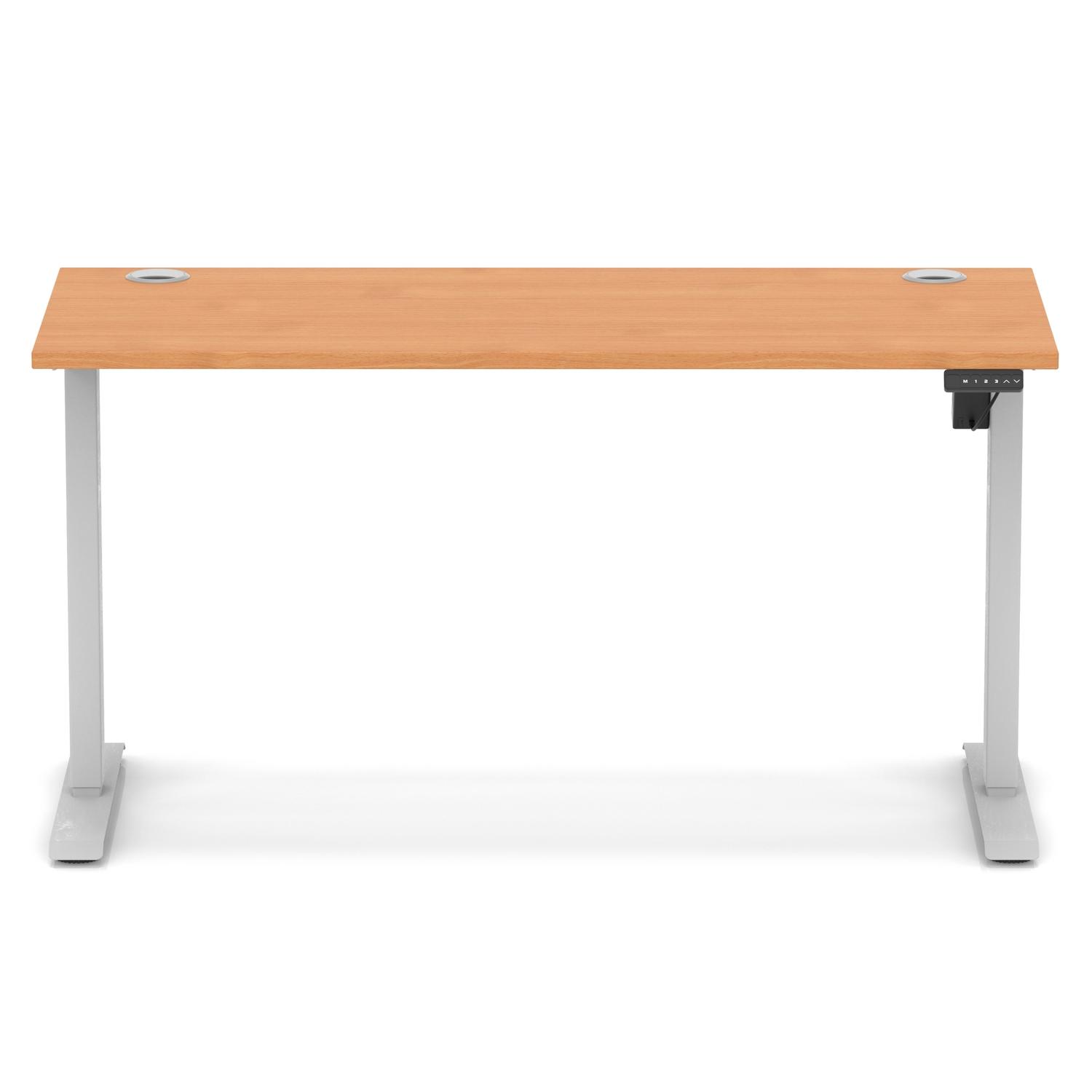 Air Lite 1400 x 600mm Height Adjustable Office Desk Beech Top Cable Ports Silver Leg