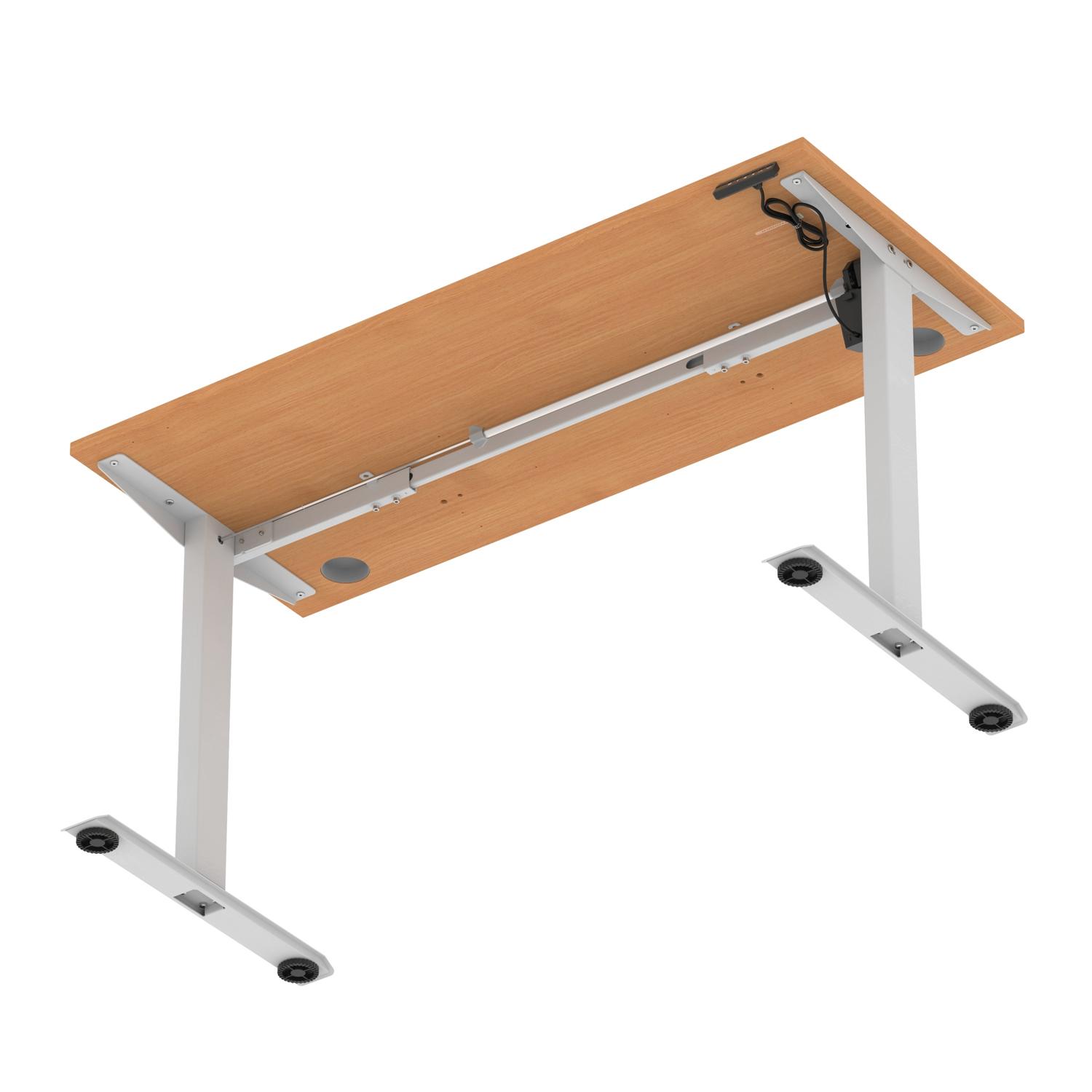 Air Lite 1400 x 600mm Height Adjustable Office Desk Beech Top Cable Ports Silver Leg
