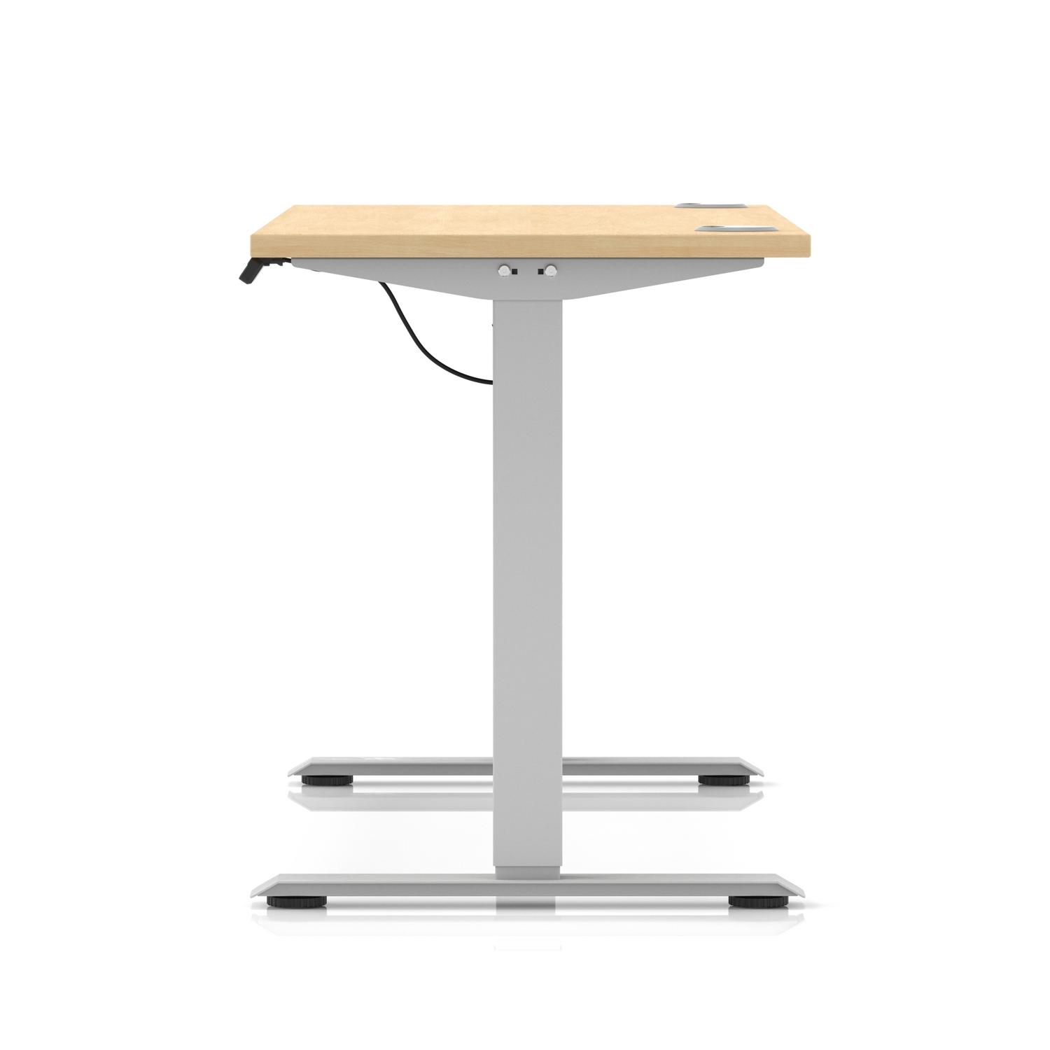Air Lite 1400 x 600mm Height Adjustable Office Desk Maple Top Cable Ports Silver Leg