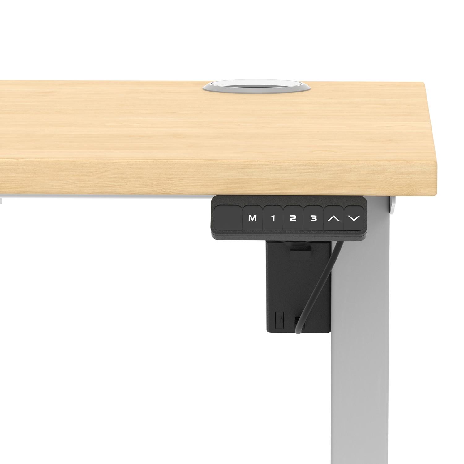 Air Lite 1400 x 600mm Height Adjustable Office Desk Maple Top Cable Ports Silver Leg