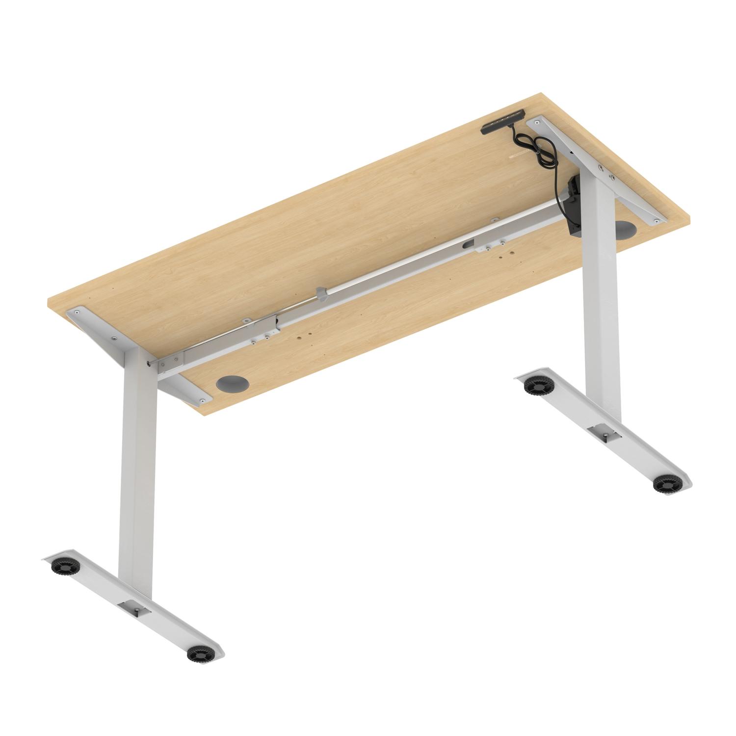 Air Lite 1400 x 600mm Height Adjustable Office Desk Maple Top Cable Ports Silver Leg