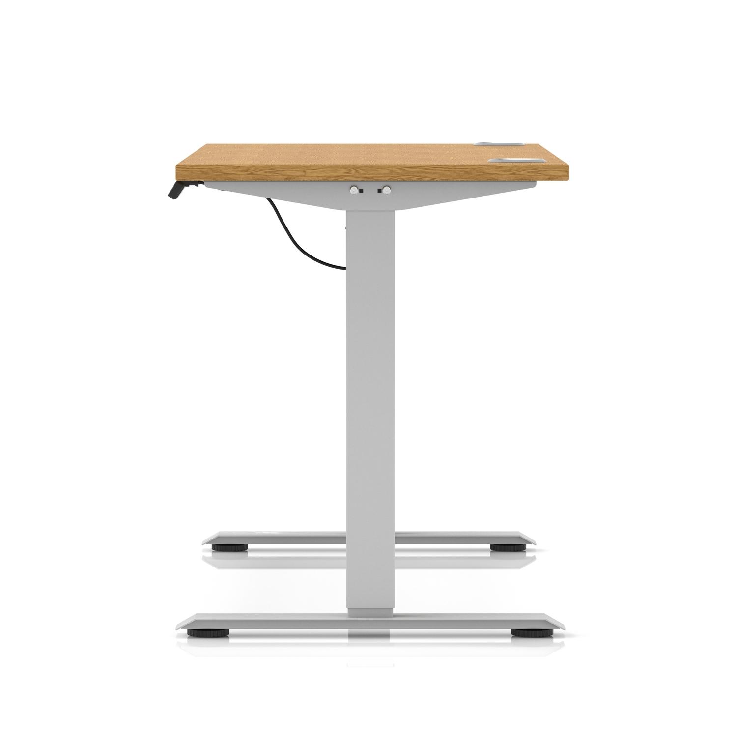 Air Lite 1400 x 600mm Height Adjustable Office Desk Oak Top Cable Ports Silver Leg