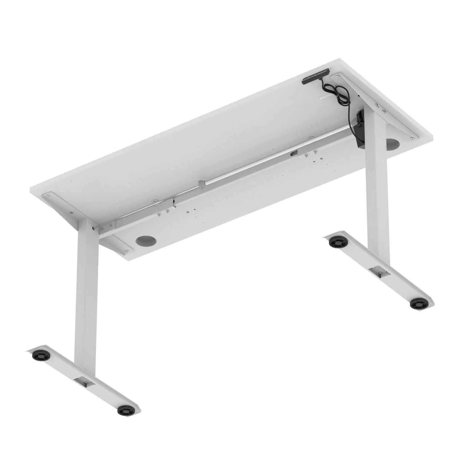 Air Lite 1400 x 600mm Height Adjustable Office Desk White Top Cable Ports Silver Leg