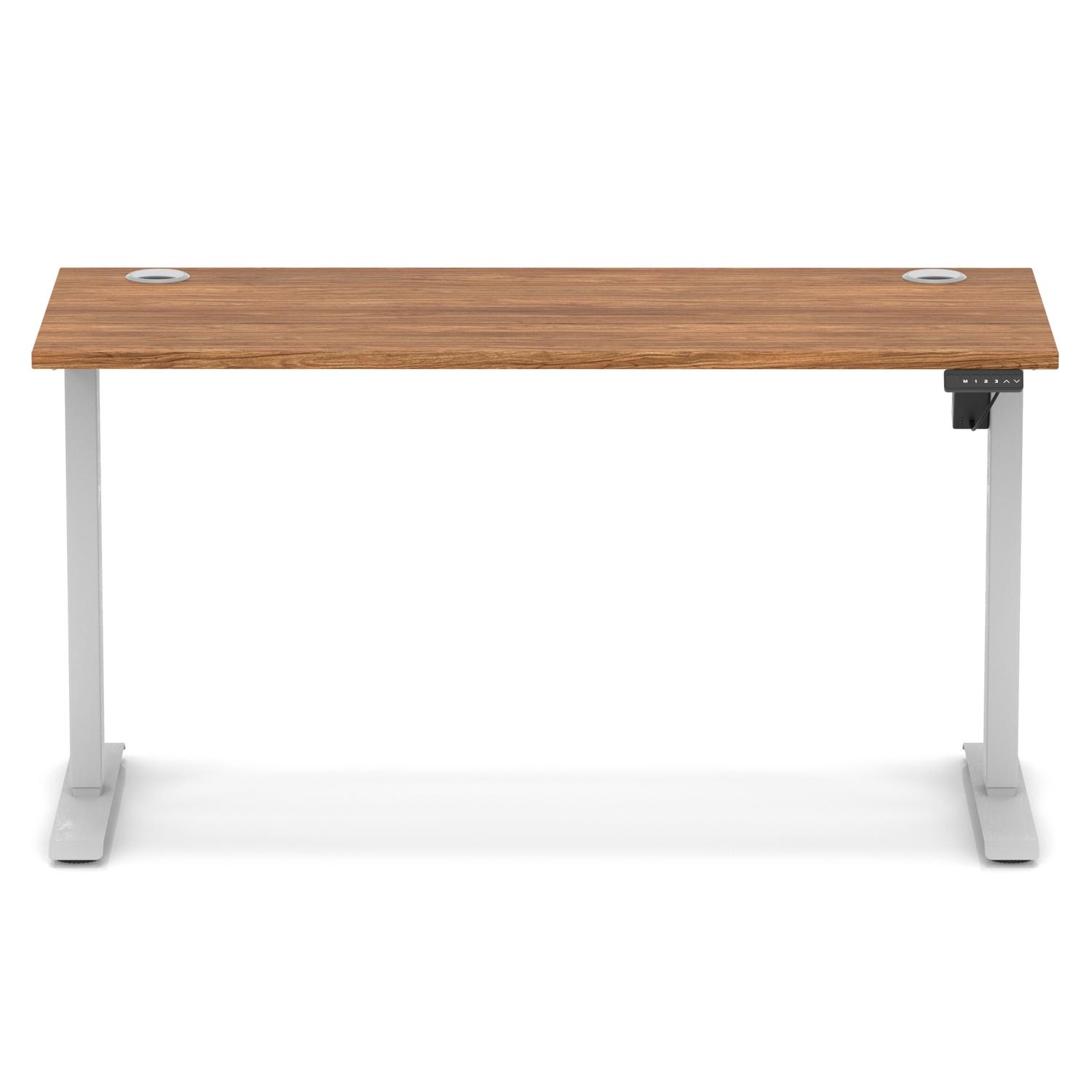 Air Lite 1400 x 600mm Height Adjustable Office Desk Walnut Top Cable Ports Silver Leg