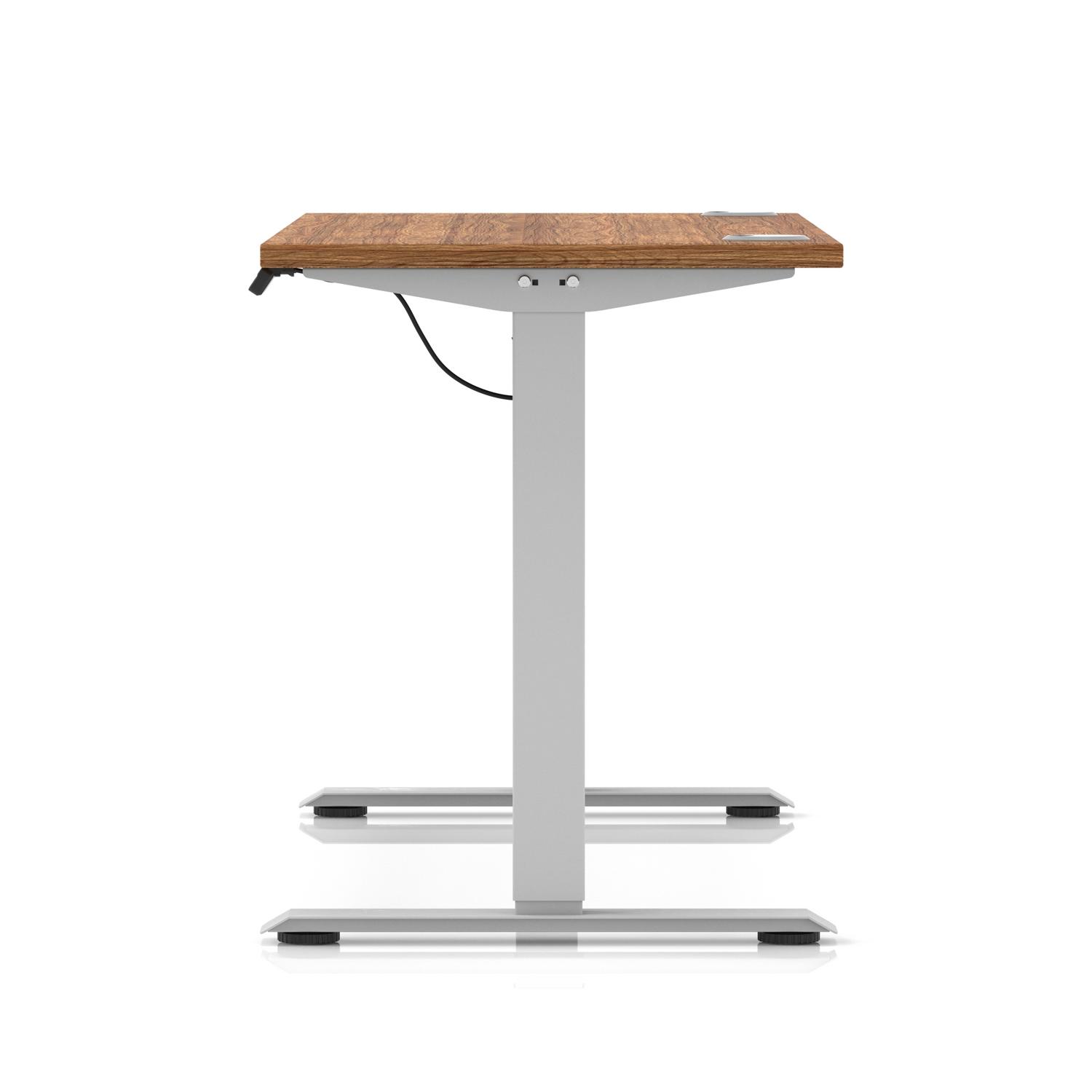 Air Lite 1400 x 600mm Height Adjustable Office Desk Walnut Top Cable Ports Silver Leg