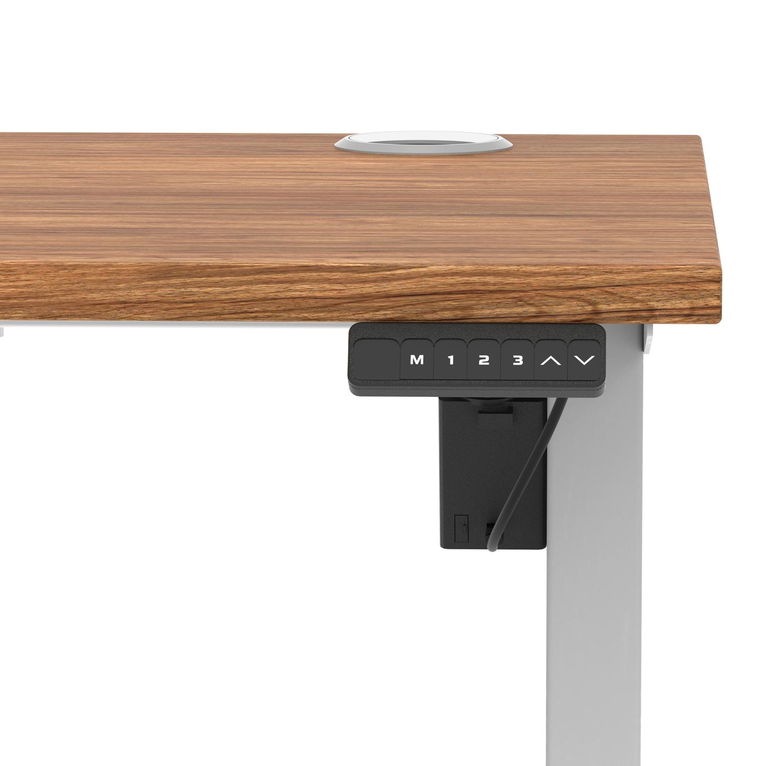 Air Lite 1400 x 600mm Height Adjustable Office Desk Walnut Top Cable Ports Silver Leg