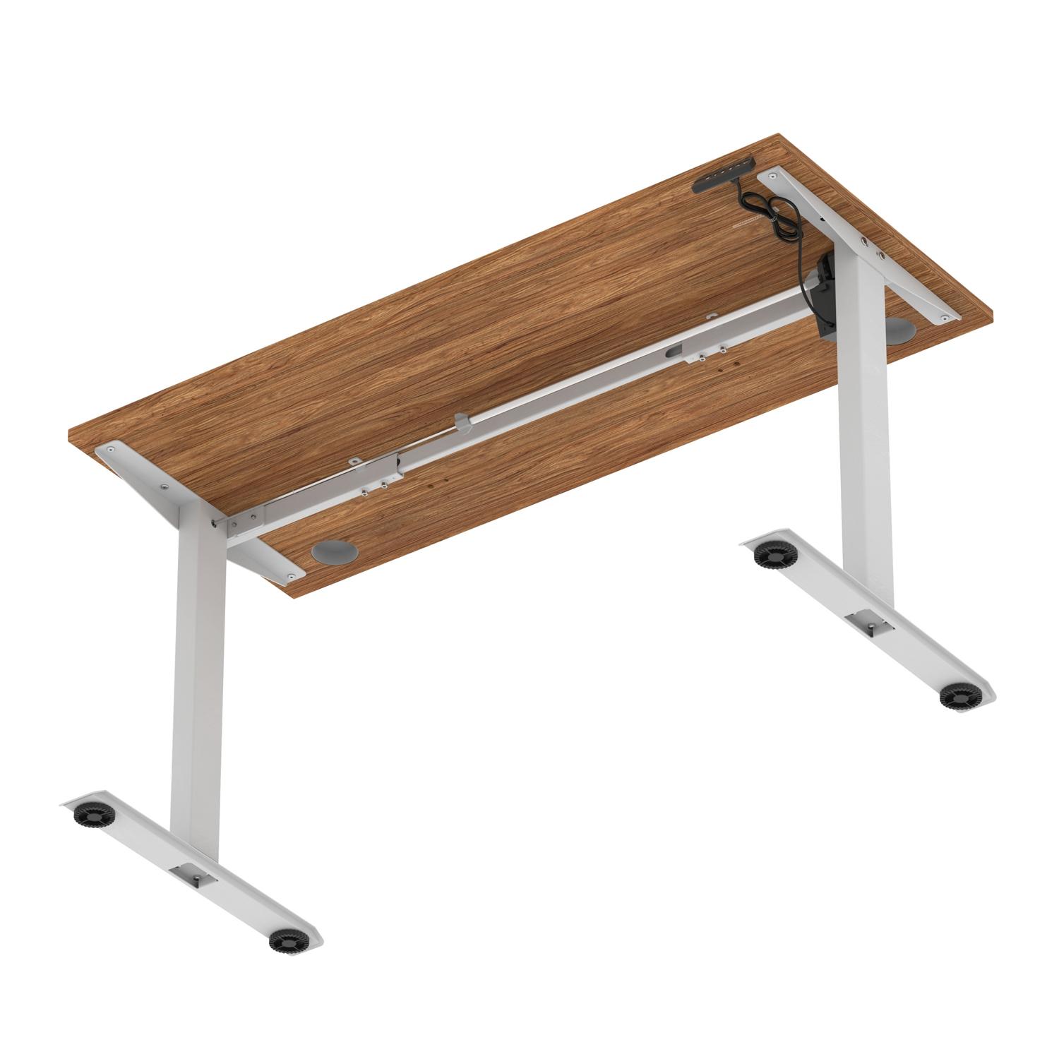 Air Lite 1400 x 600mm Height Adjustable Office Desk Walnut Top Cable Ports Silver Leg