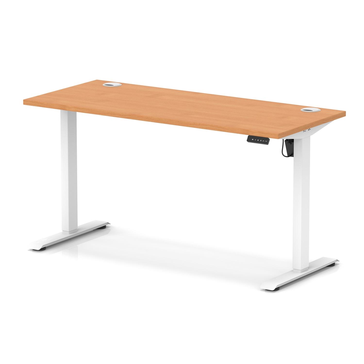 Air Lite 1400 x 600mm Height Adjustable Office Desk Beech Top Cable Ports White Leg