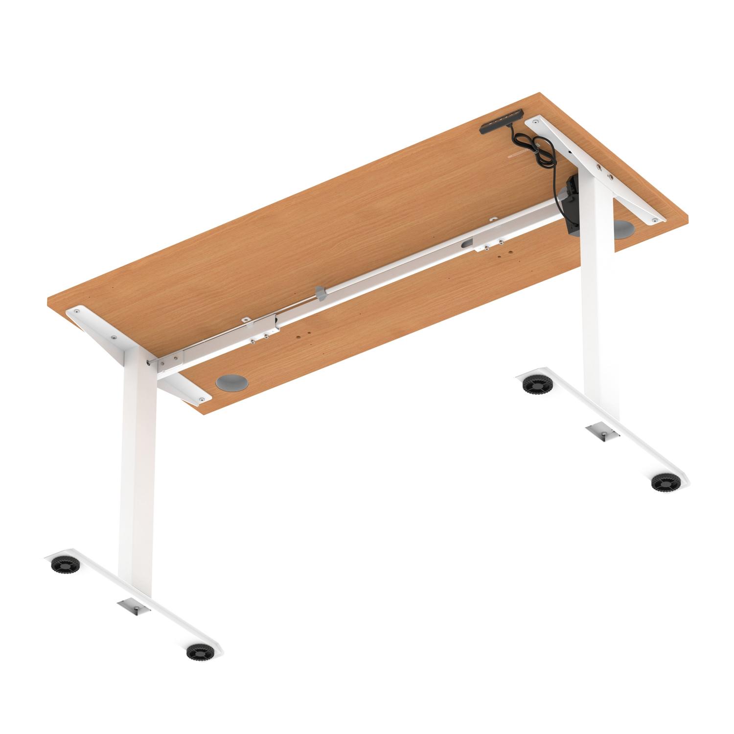 Air Lite 1400 x 600mm Height Adjustable Office Desk Beech Top Cable Ports White Leg