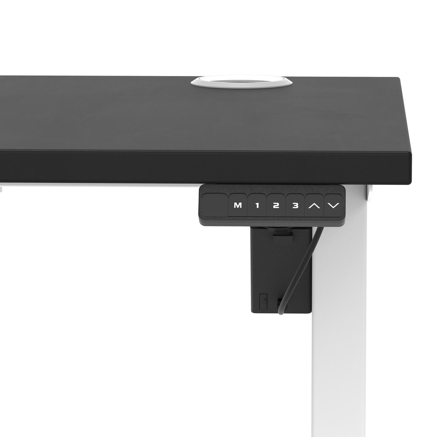 Air Lite 1400 x 600mm Height Adjustable Office Desk Black Top Cable Ports White Leg