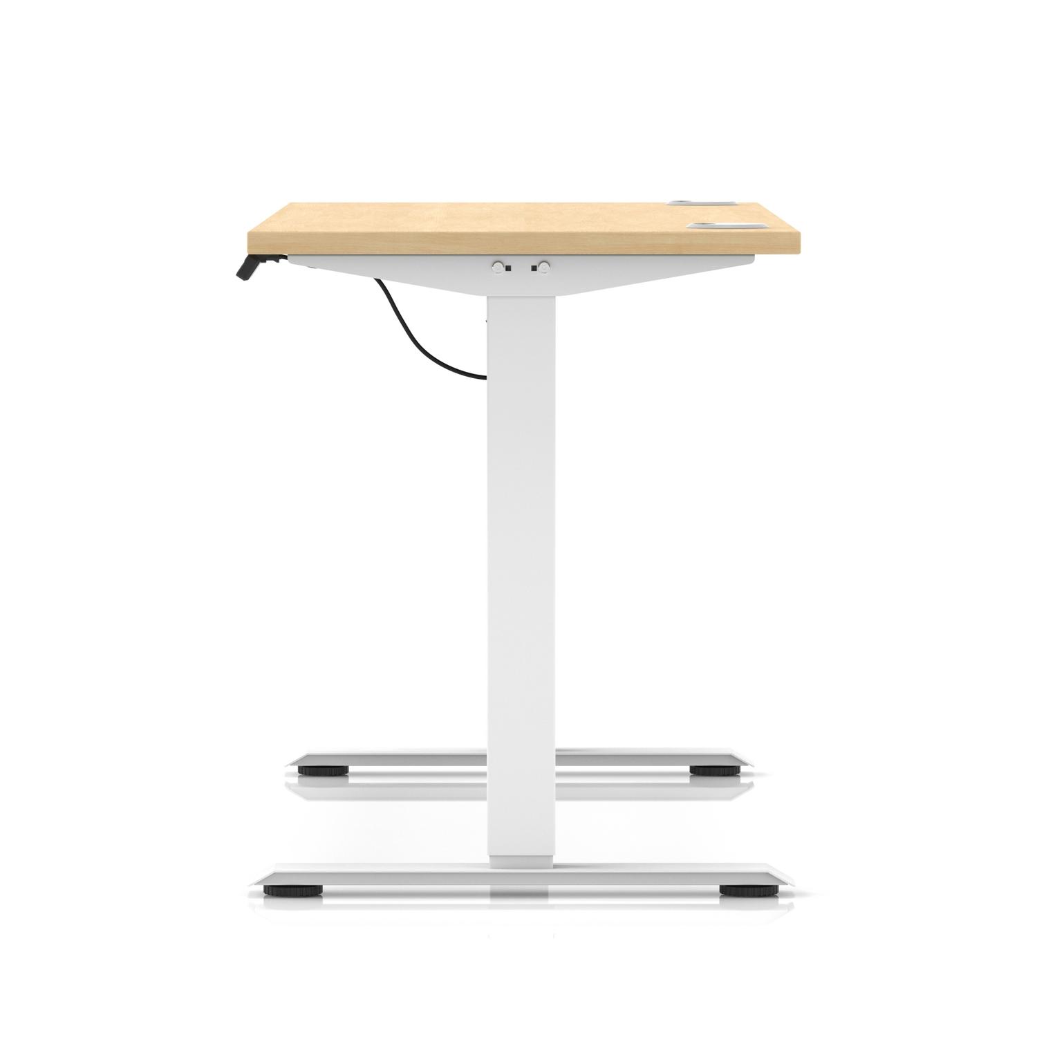 Air Lite 1400 x 600mm Height Adjustable Office Desk Maple Top Cable Ports White Leg