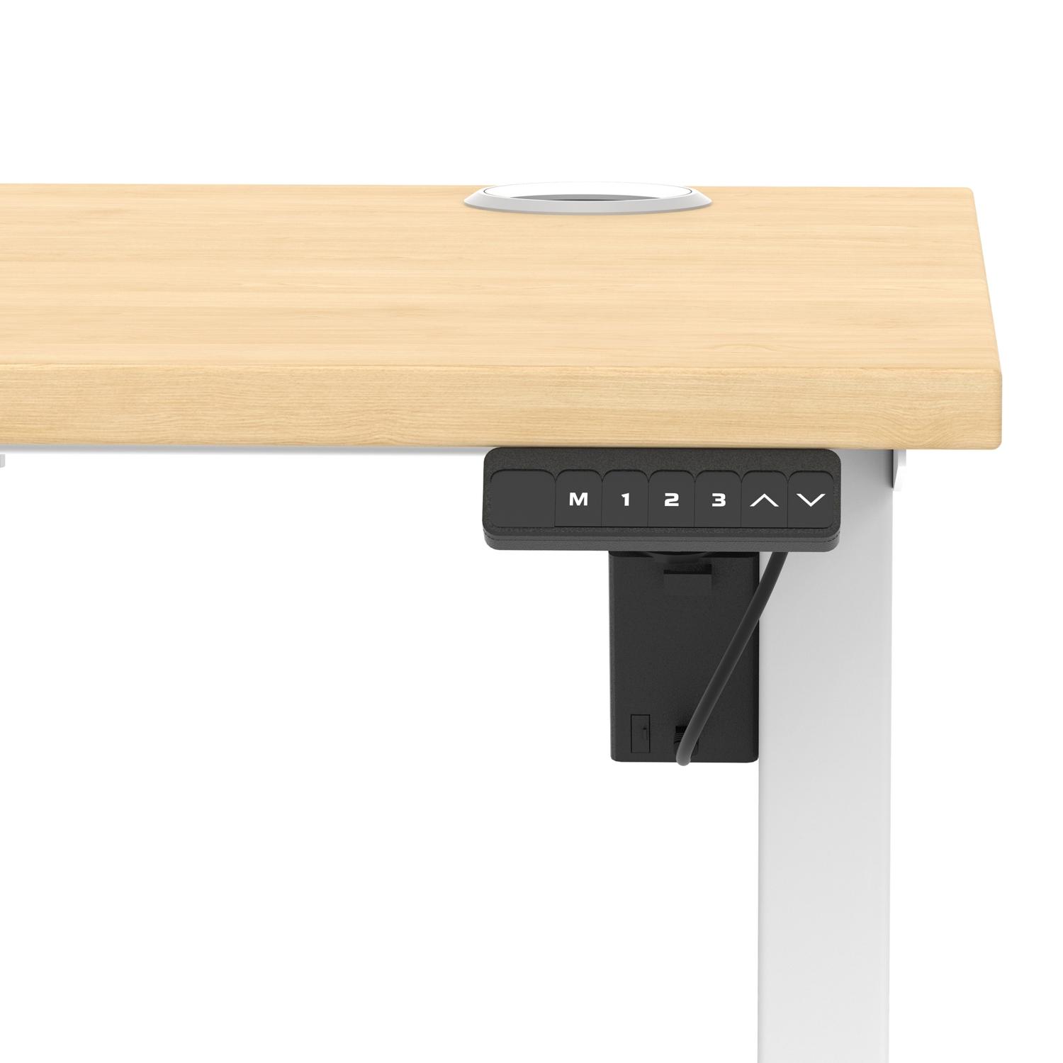 Air Lite 1400 x 600mm Height Adjustable Office Desk Maple Top Cable Ports White Leg