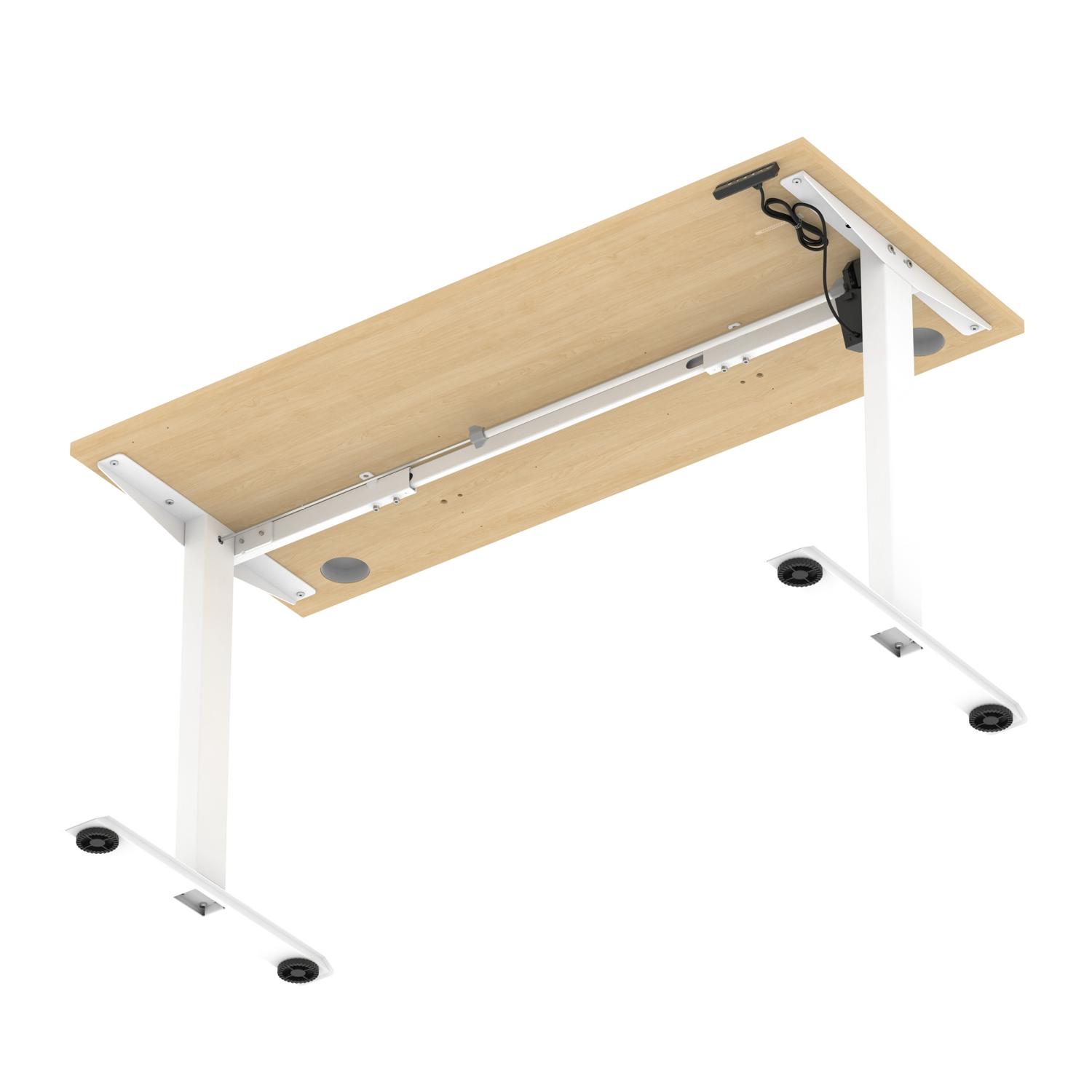 Air Lite 1400 x 600mm Height Adjustable Office Desk Maple Top Cable Ports White Leg