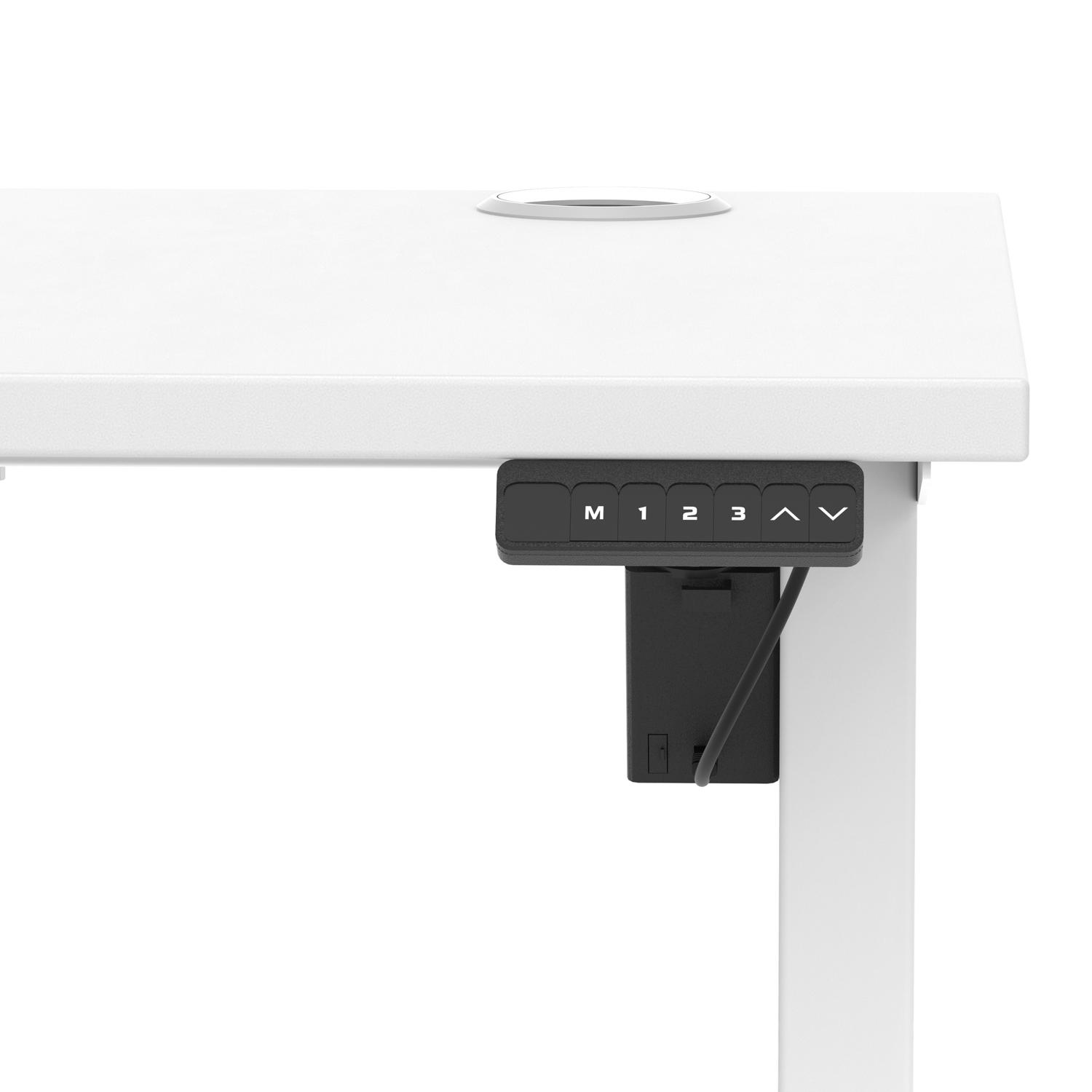 Air Lite 1400 x 600mm Height Adjustable Office Desk White Top Cable Ports White Leg