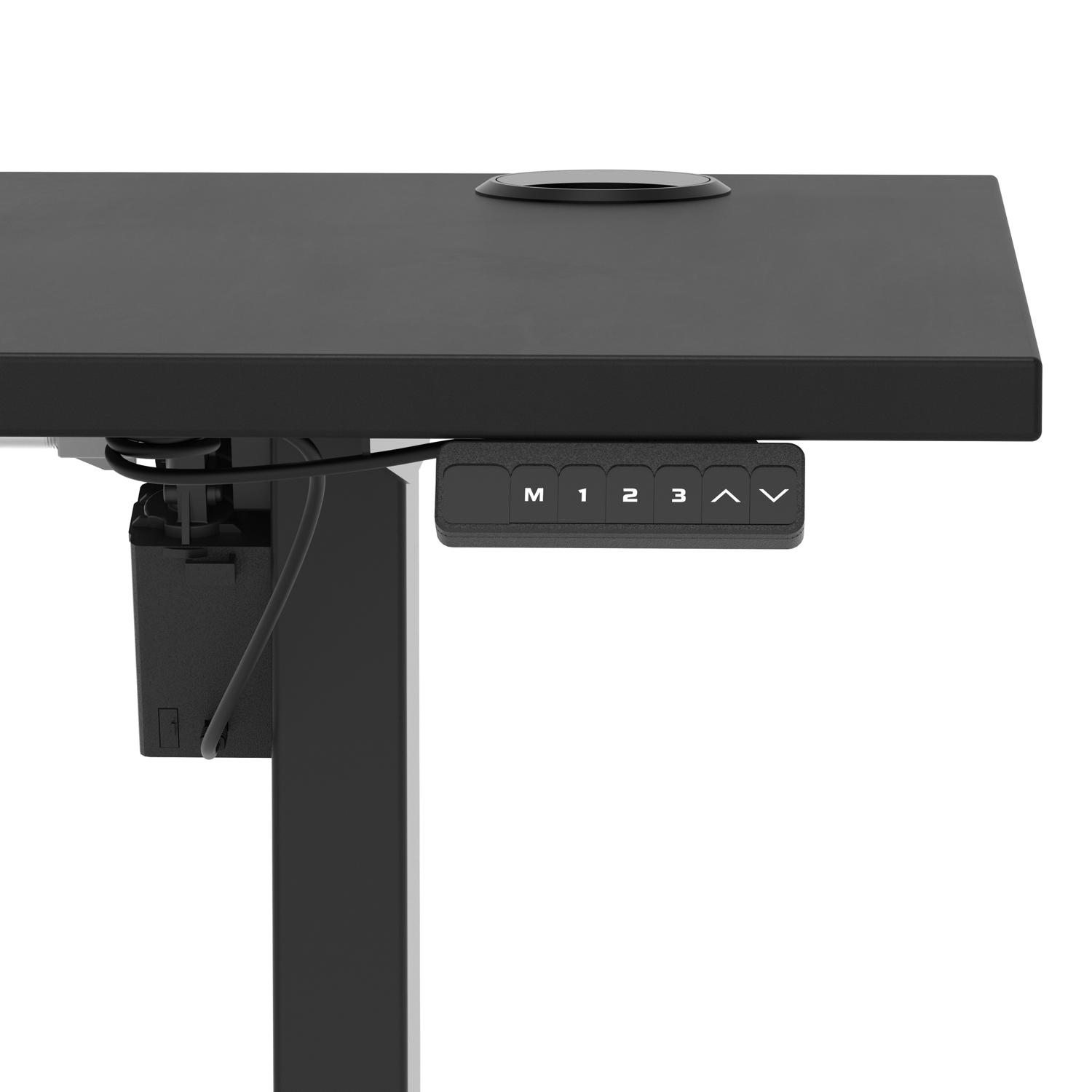 Air Lite 1600 x 600mm Height Adjustable Office Desk Black Top Cable Ports Black Leg