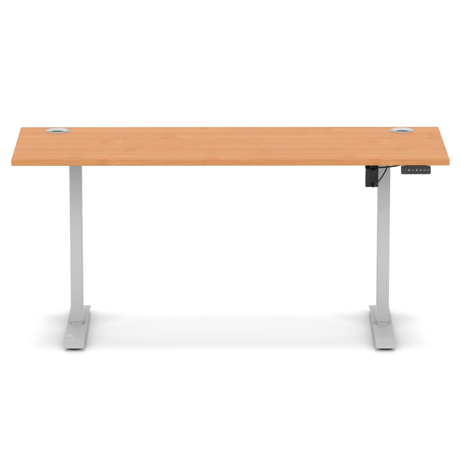 Air Lite 1600 x 600mm Height Adjustable Office Desk Beech Top Cable Ports Silver Leg