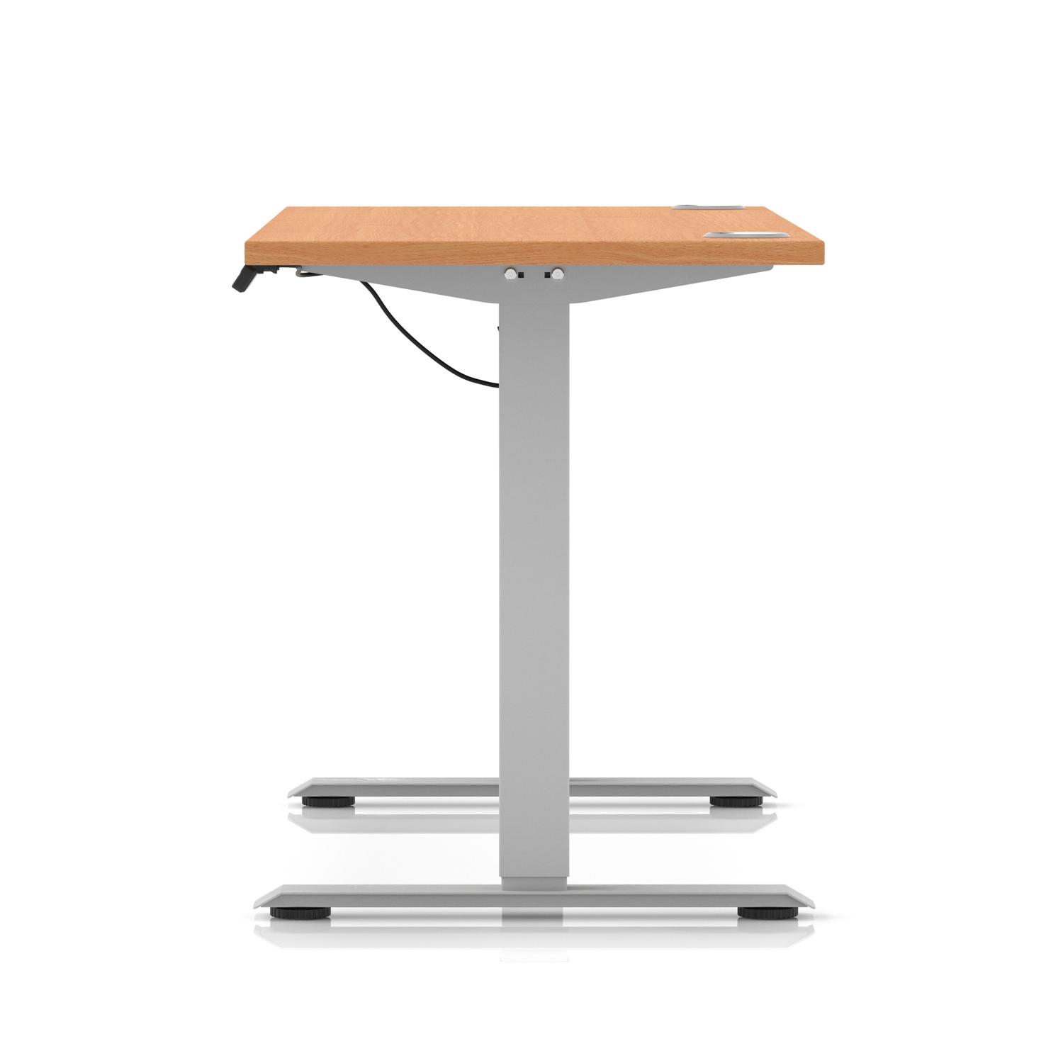 Air Lite 1600 x 600mm Height Adjustable Office Desk Beech Top Cable Ports Silver Leg
